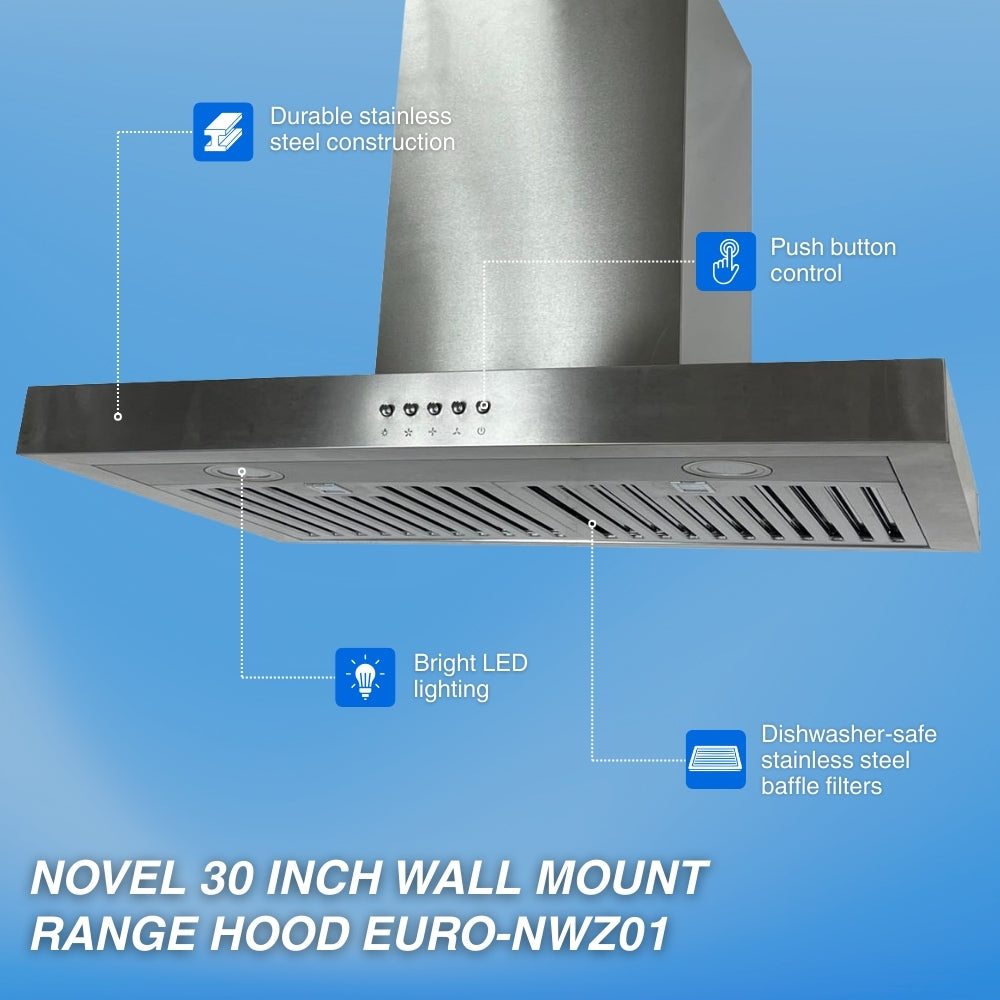 Novel 30 Inch 800 CFM Wall Mount Range Hood EURO-NWZ01 -  Range Hood - NOVEL