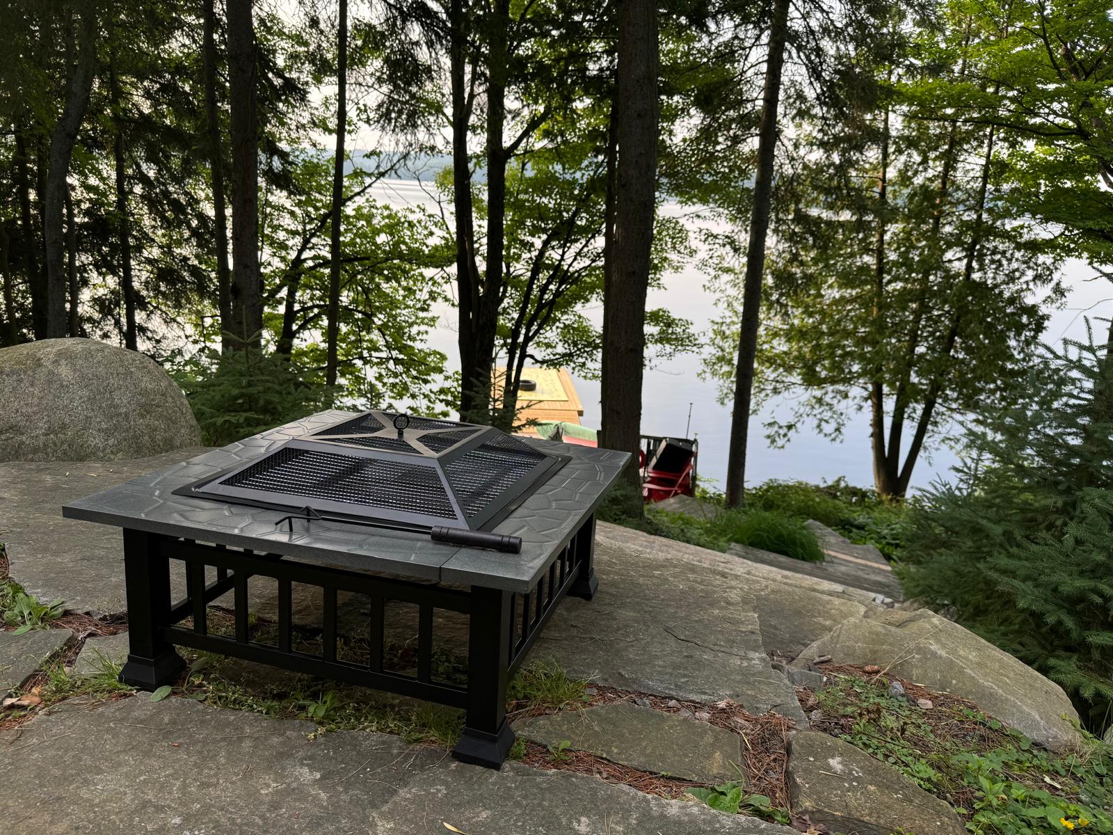 Crown Squared 32" Fire pit, BBQ outdoor steel wood burning Fireplace