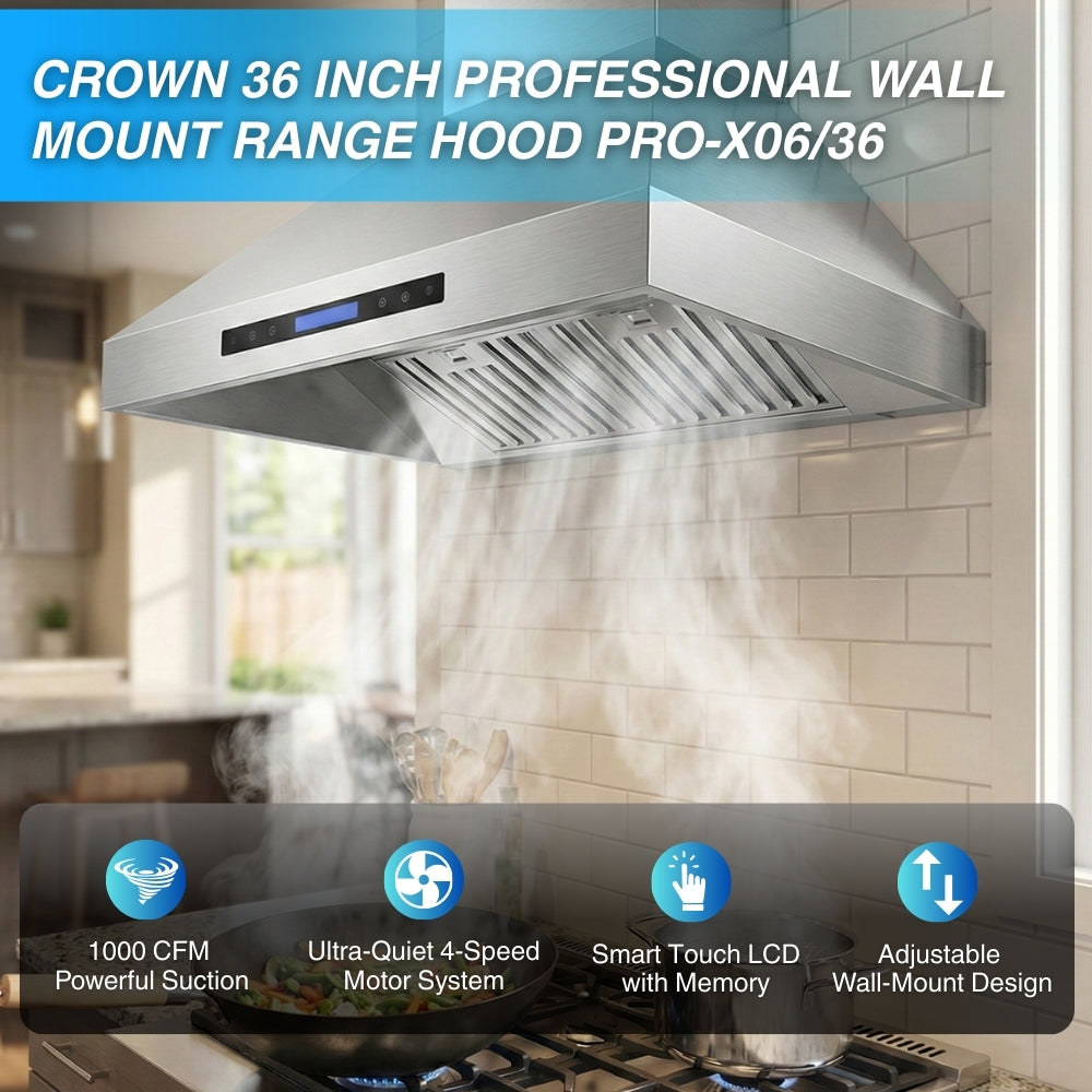 Crown 36 Inch 1000 CFM Professional Wall Mount Range Hood PRO-X06/36 -  Range Hood - Crown