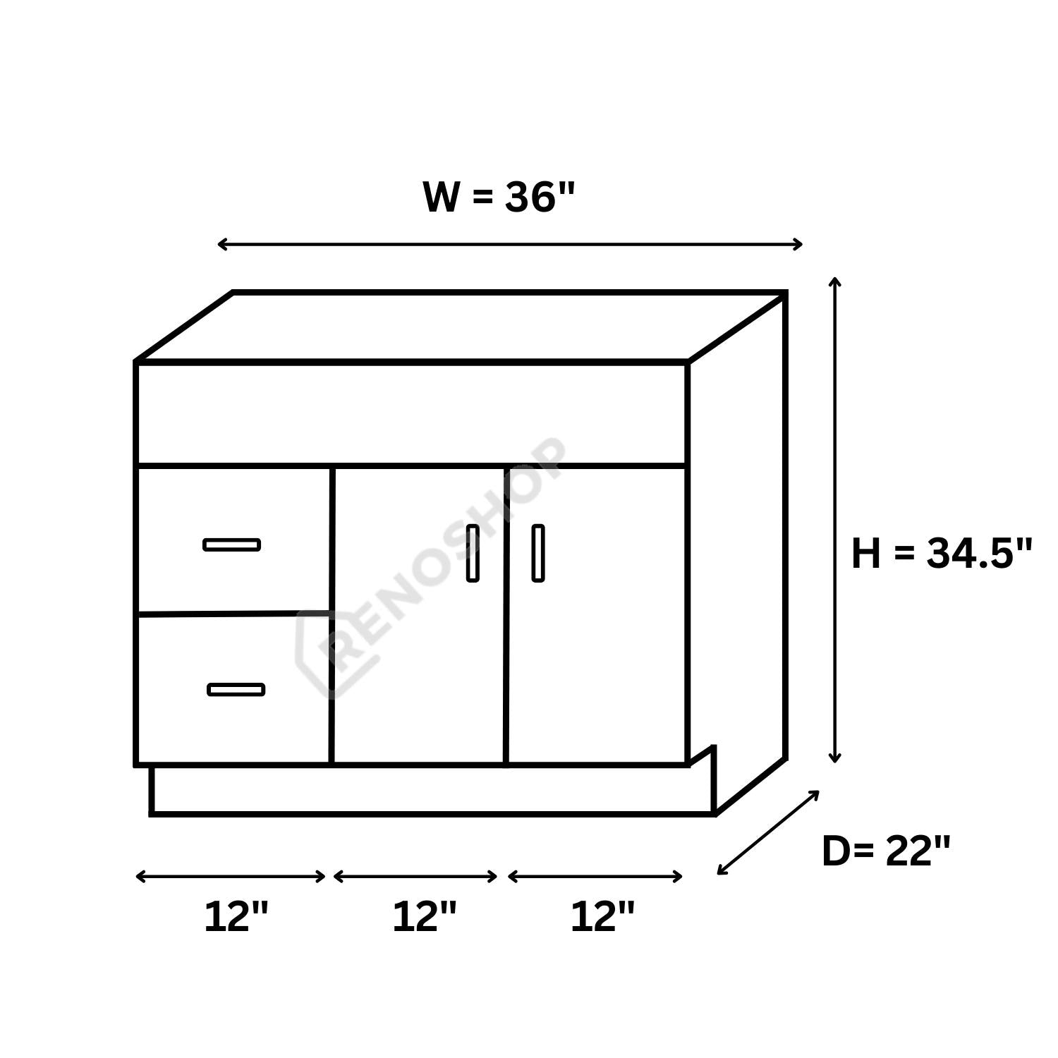 COG Solid Wood Bathroom Vanity Cabinet Only 24"/36"/42"/45"/60"