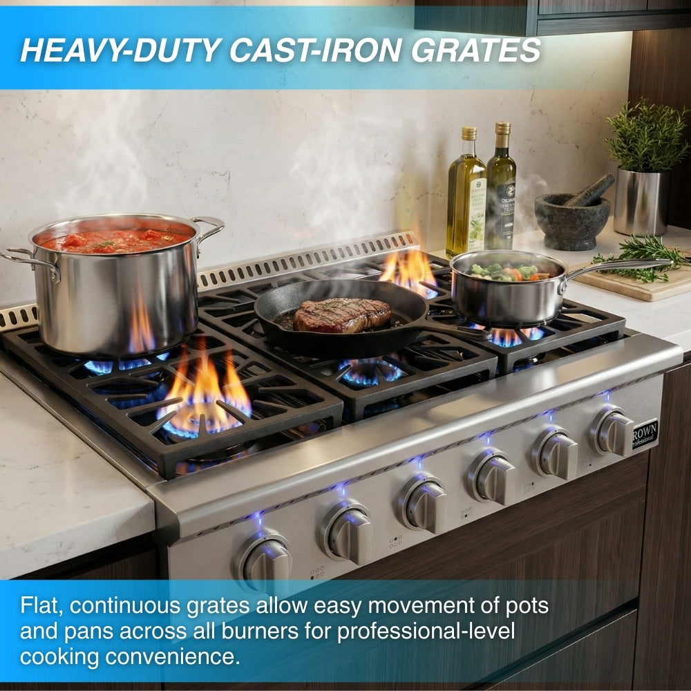 Crown Professional 36 Inch Gas Range Top with 84000 BTU  ART3601 - Open Box (NEW) -  Gas Range Top - Crown Professional