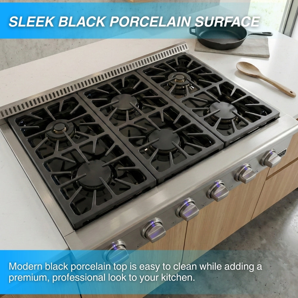 Crown Professional 36 Inch Gas Range Top with 84000 BTU  ART3601 - Open Box (NEW) -  Gas Range Top - Crown Professional