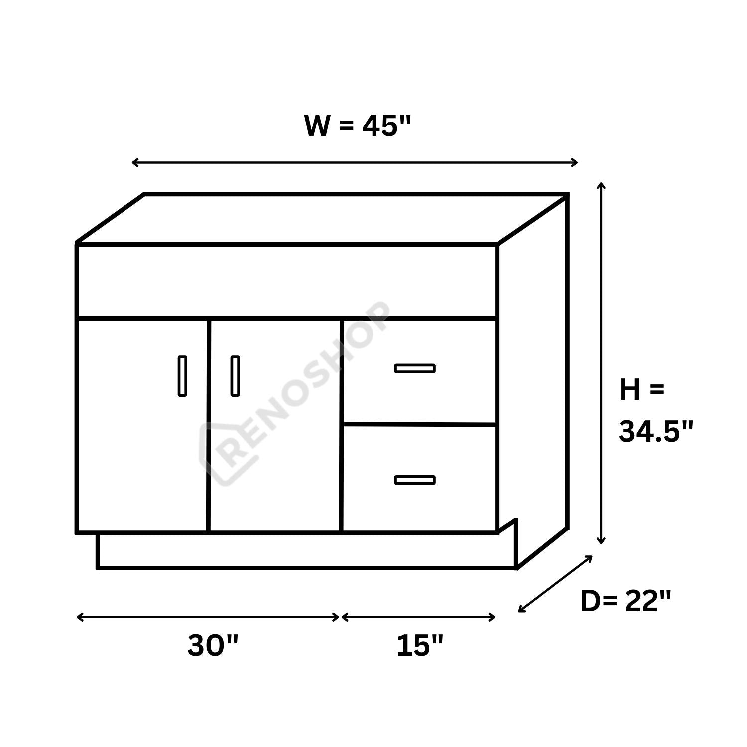 COG Solid Wood Bathroom Vanity Cabinet Only 24"/36"/42"/45"/60"