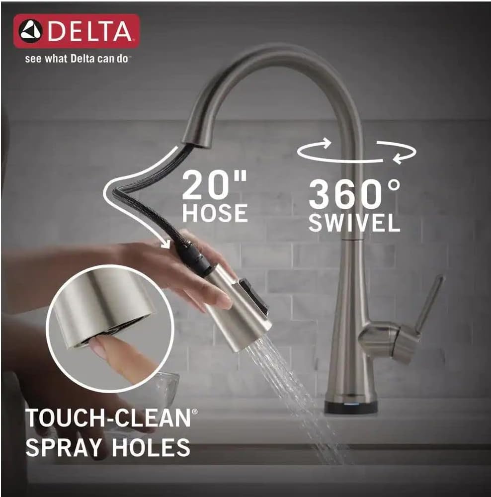Delta Greydon Touch2O Single Handle Pull Down Sprayer Kitchen Faucet with ShieldSpray Technology in SpotShield Stainless Steel, 1982TZ-SPSD-DST