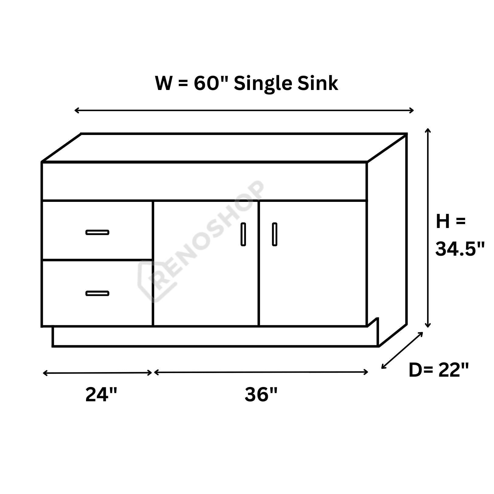 COG Solid Wood Bathroom Vanity Cabinet Only 24"/36"/42"/45"/60"