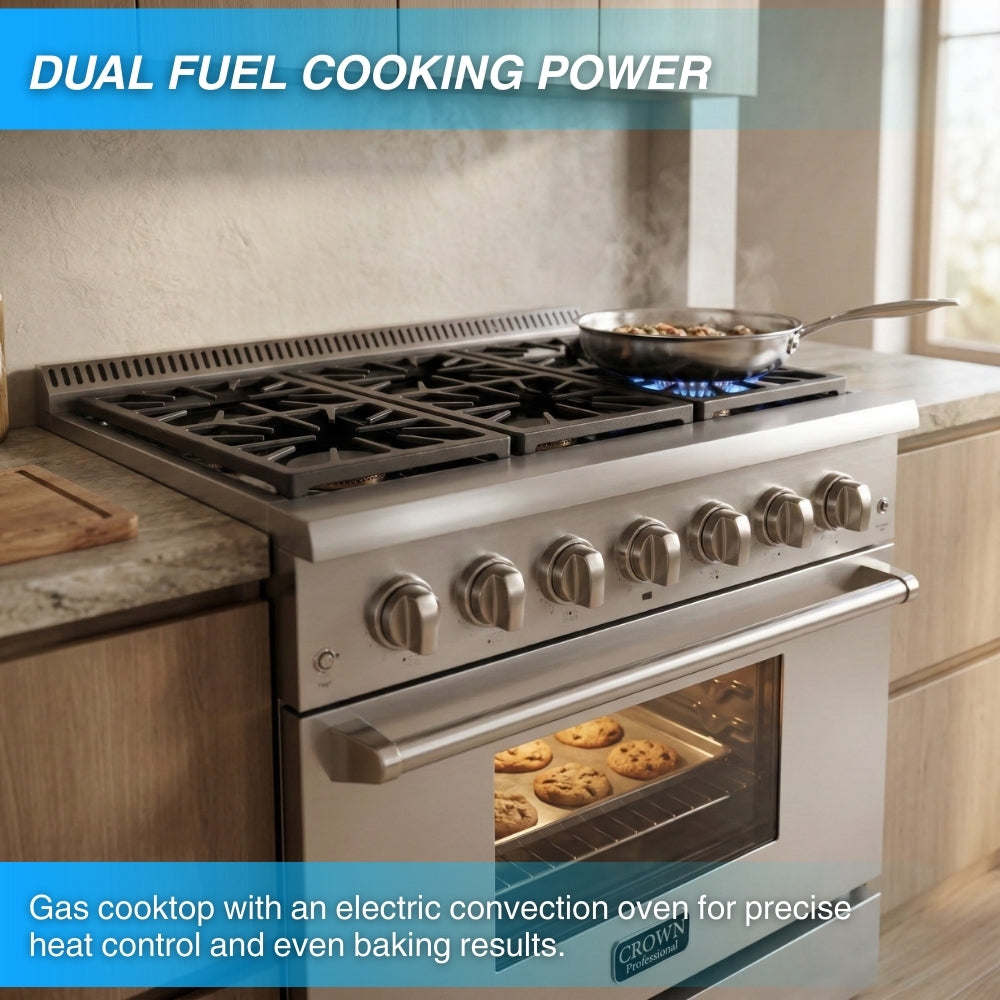 Crown Professional 36 Inch Stainless Steel Dual Fuel Gas Range ARD3601 (Local Pick-up) -  Gas Range - Crown Professional