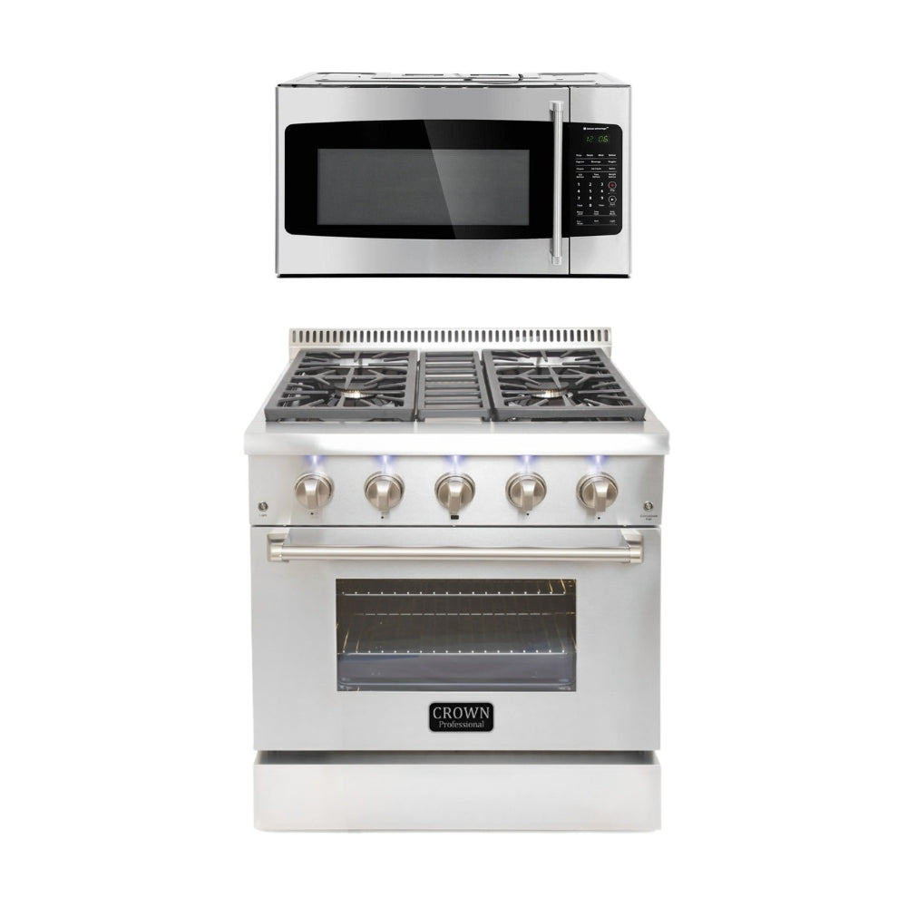 2-PC Bundle Set: Crown 30" Dual Fuel Gas Range + Crown 30" Over-the-Range Microwave Oven