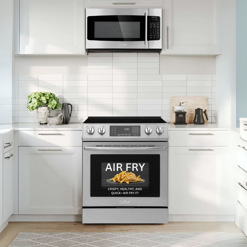 2-PC Bundle Set: Crown 30" Microwave Oven + 30" Electric Range + (FREE Gift) Hotplate
