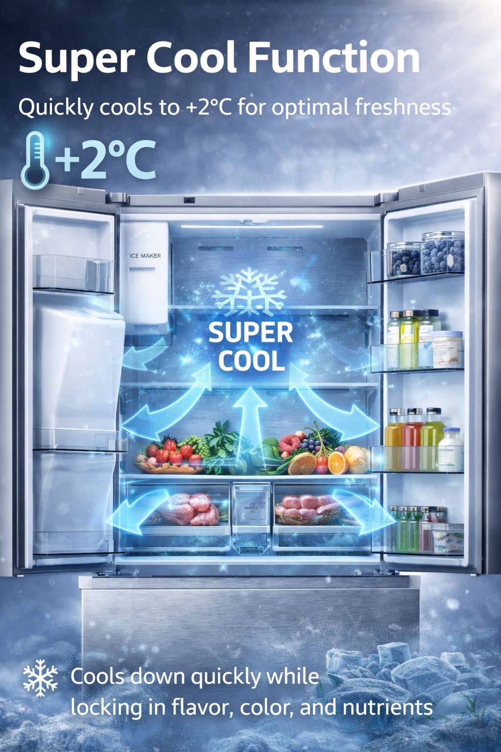 Crown 36 英寸 4 门台式冰箱，带制冰机和饮水机 ARF3601