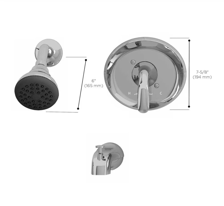 American Standard Cadet Single Handle Tub and Shower Faucet in Chrome 9091512.002