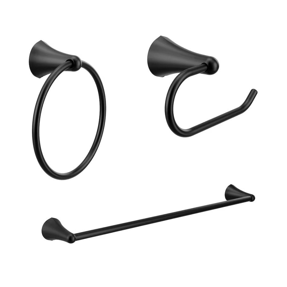 MOEN Hollyn 3-Piece Bathroom Accessory/Hardware Set in Matte Black - BH393BL