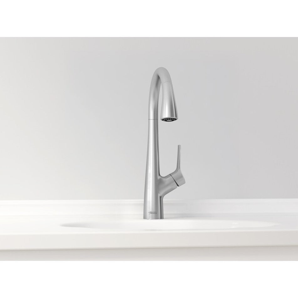 American Standard Kerris Single Handle 3-Spray Pull-Down Kitchen Faucet in Stainless Steel with Soap Dispenser - 9129301.075