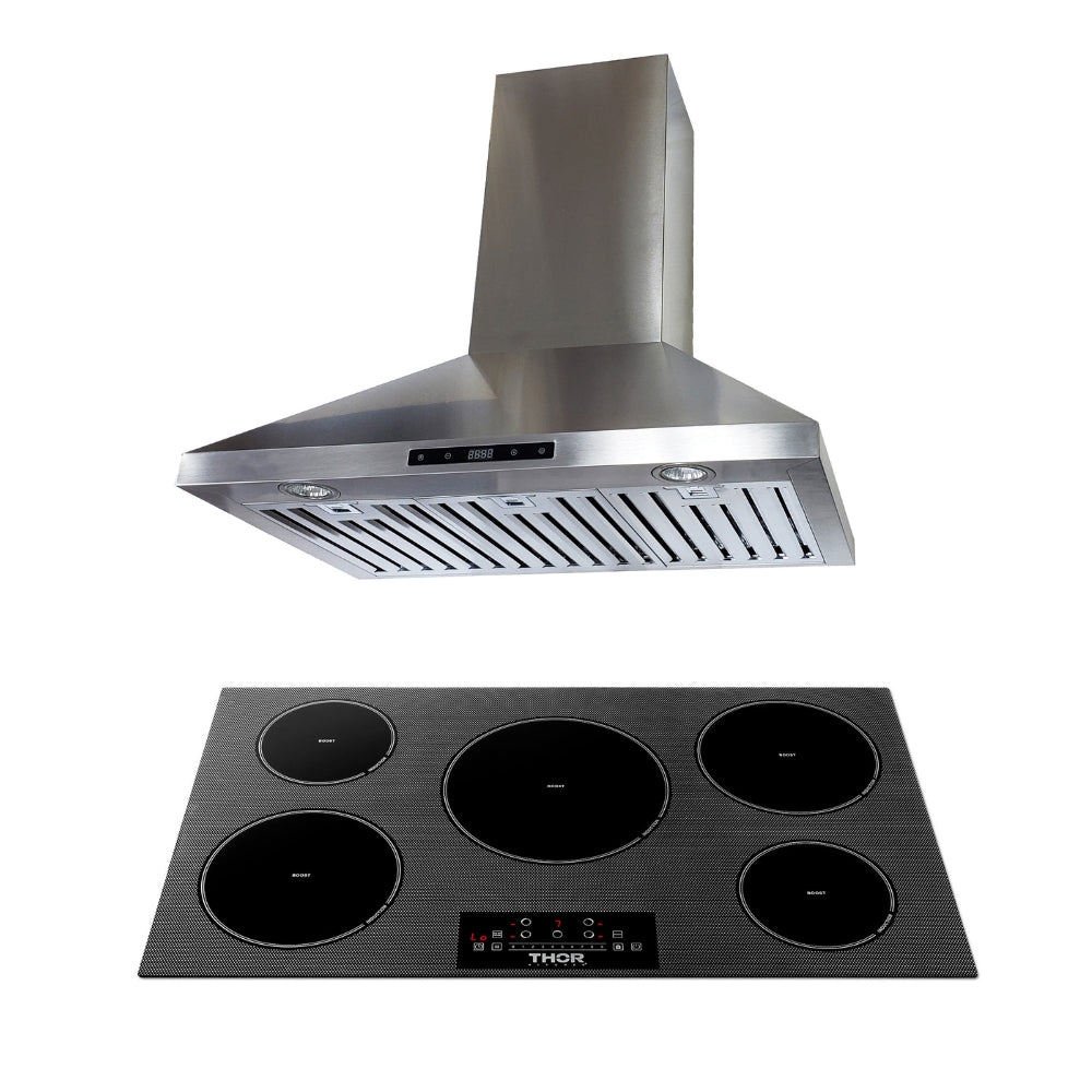 2-PC Bundle Set: Crown 36" Wall Mount Range Hood + Thor Kitchen 36" Induction Cooktop