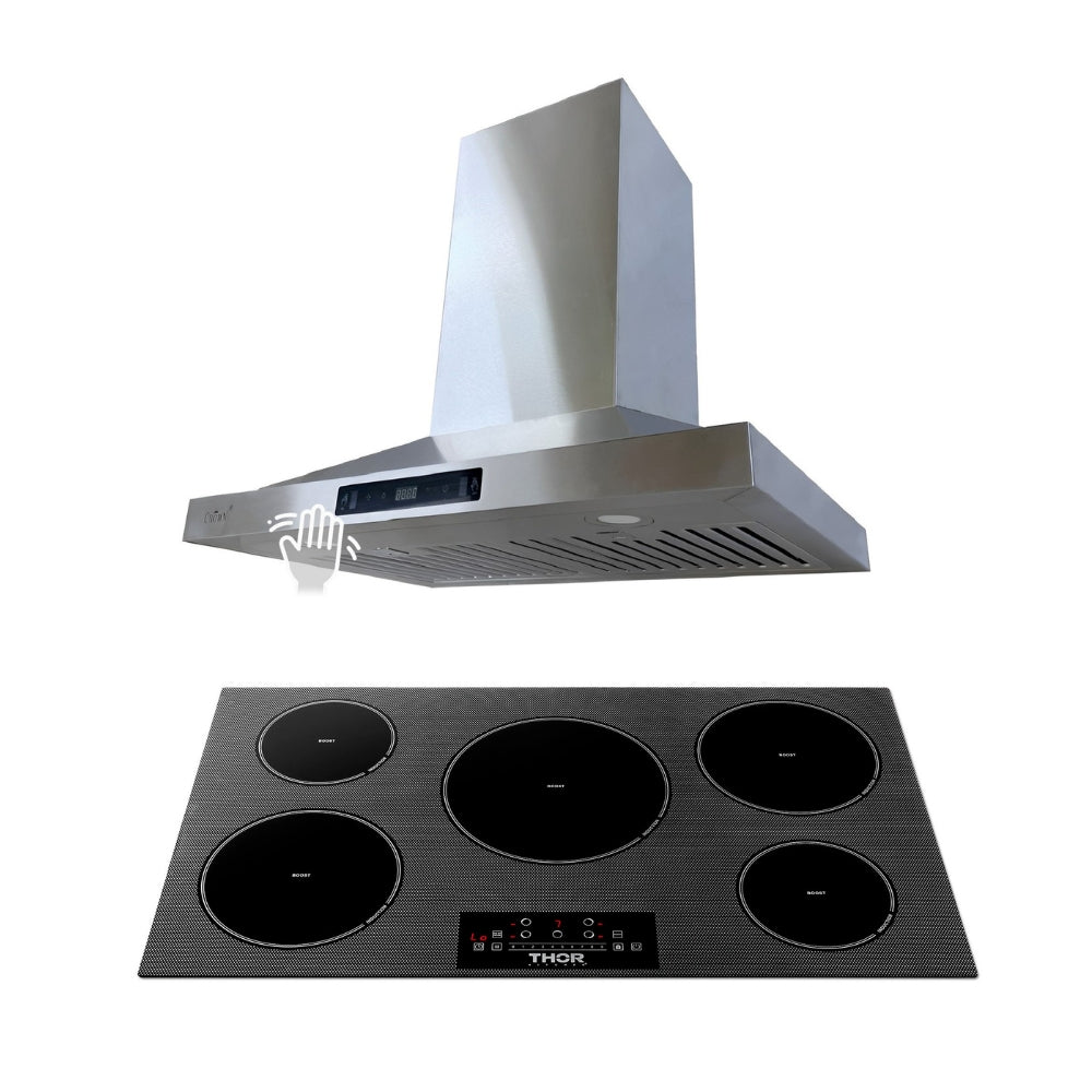 2-PC Bundle Set: Crown 36" Wall Mount Range Hood + Thor Kitchen 36" Induction Cooktop