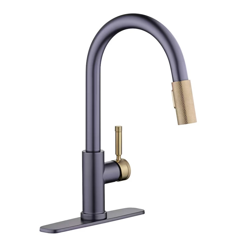 Glacier Bay Parnell Single-Handle Pull-Down Sprayer with TurboSpray and FastMount Kitchen Faucet in Matte Black and Matte Gold 1001-785-155