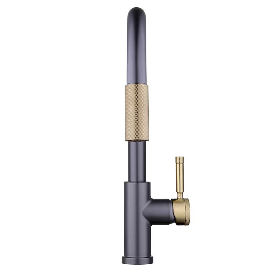 Glacier Bay Parnell Single-Handle Pull-Down Sprayer with TurboSpray and FastMount Kitchen Faucet in Matte Black and Matte Gold 1001-785-155