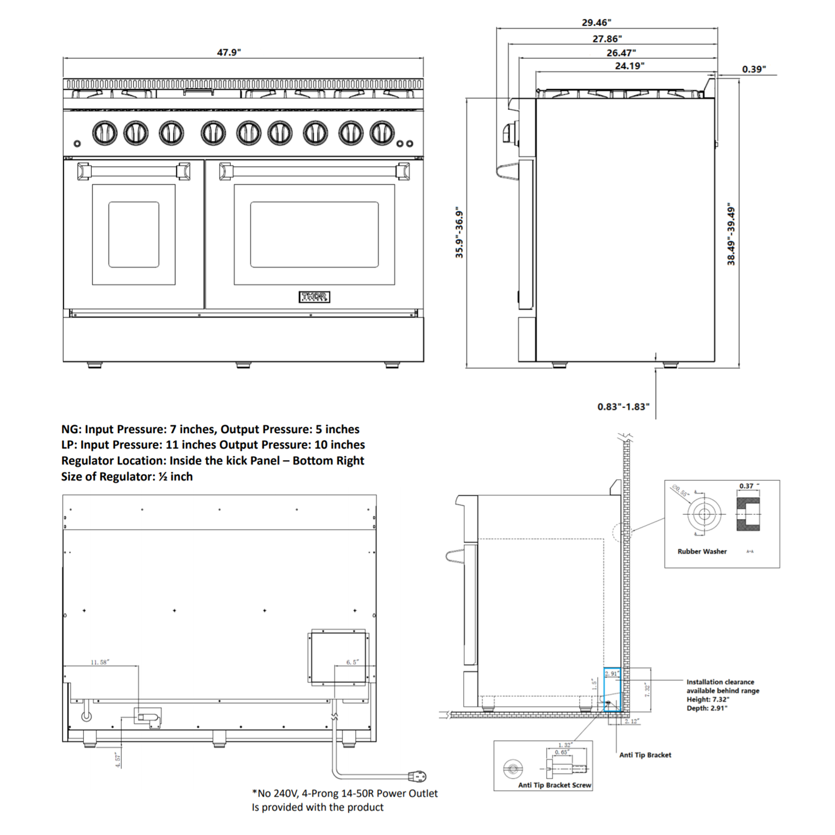 Thor Kitchen HRD4803U New 2020 Model 48" Professional Dual Fuel Double Oven Range - RenoShop