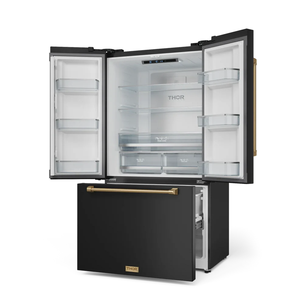 Thor Kitchen 36-Inch 20.3 cu ft French Door Counter Depth Refrigerator with Ice Maker in Black with Bronze Trim - RF3621CTD00-BRZ