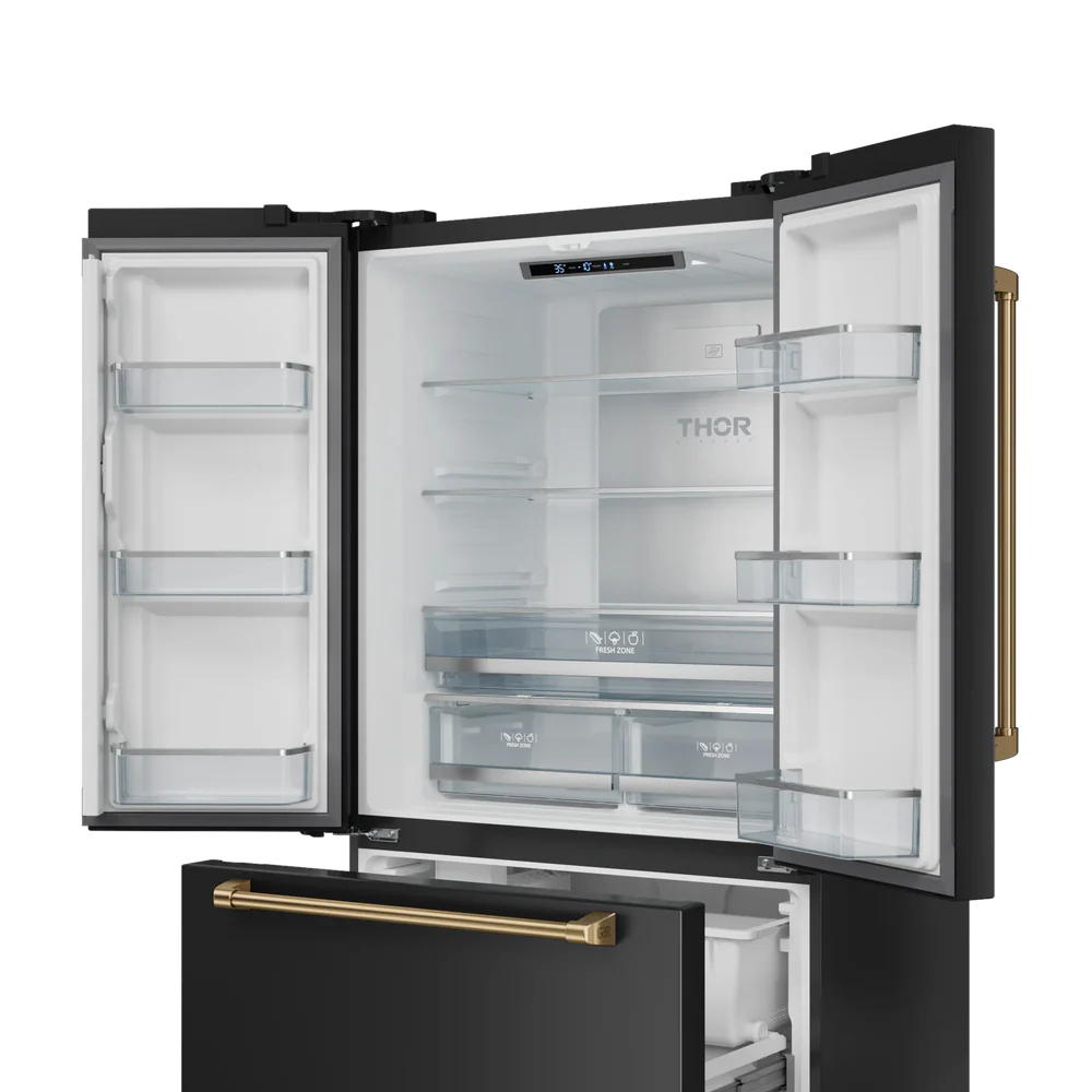 Thor Kitchen 36-Inch 20.3 cu ft French Door Counter Depth Refrigerator with Ice Maker in Black with Bronze Trim - RF3621CTD00-BRZ