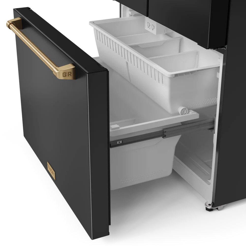Thor Kitchen 36-Inch 20.3 cu ft French Door Counter Depth Refrigerator with Ice Maker in Black with Bronze Trim - RF3621CTD00-BRZ