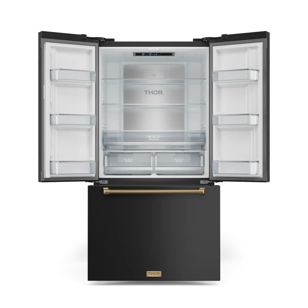 Thor Kitchen 36-Inch 20.3 cu ft French Door Counter Depth Refrigerator with Ice Maker in Black with Bronze Trim - RF3621CTD00-BRZ