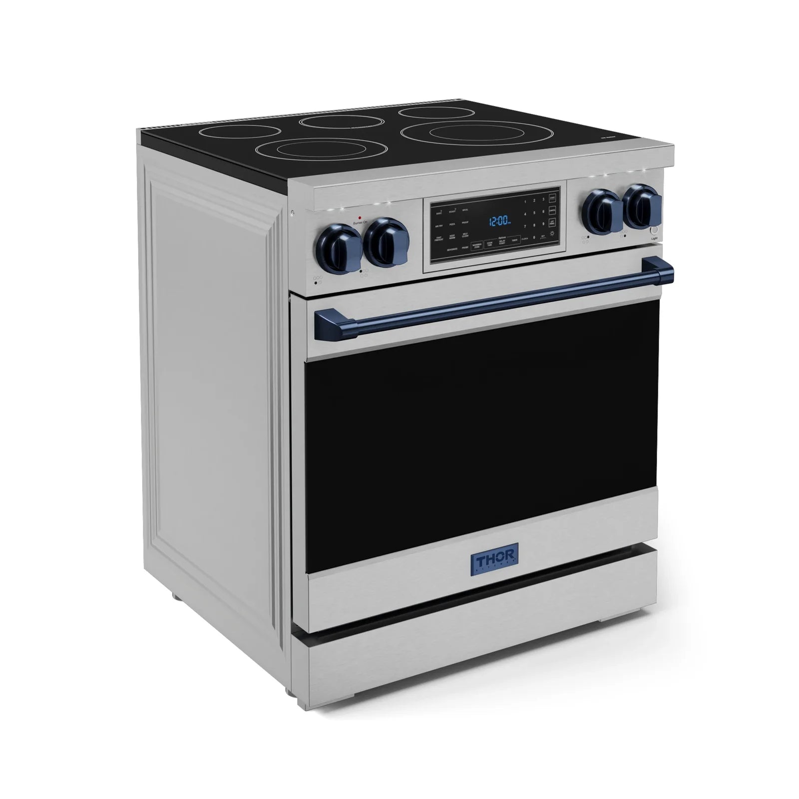 Thor Kitchen Gordon Ramsay Series 30-Inch Professional Electric Range with Tilt Panel Touch Control in Stainless Steel with Navy Blue Trim RSE30-BLU