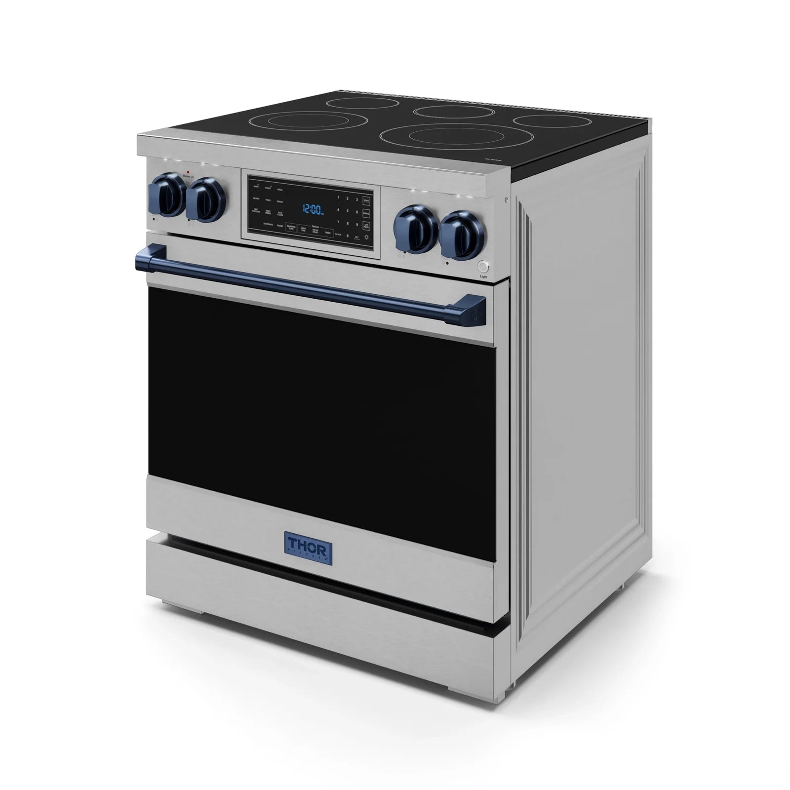 Thor Kitchen Gordon Ramsay Series 30-Inch Professional Electric Range with Tilt Panel Touch Control in Stainless Steel with Navy Blue Trim RSE30-BLU