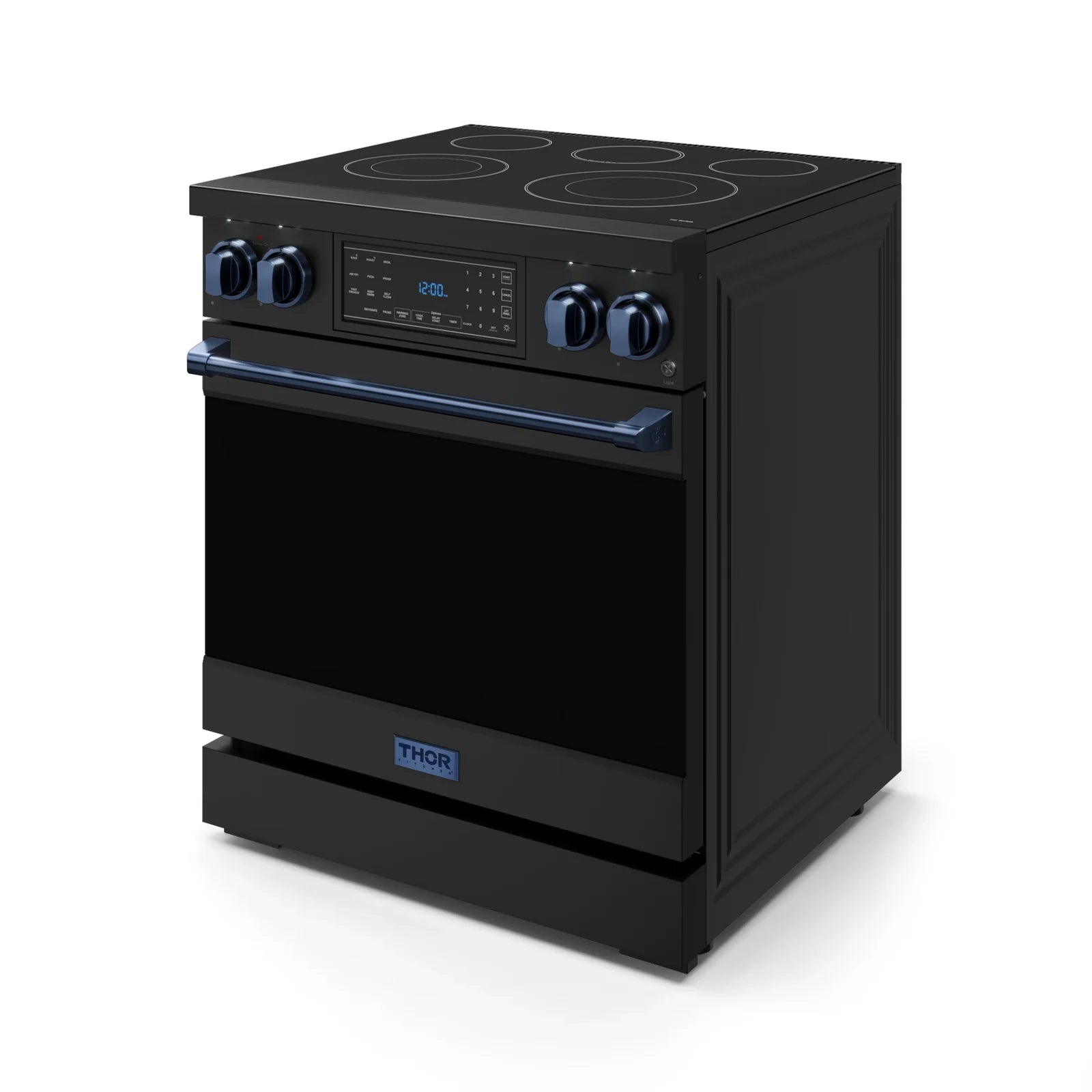 Thor Kitchen Gordon Ramsay Series 30-Inch Professional Electric Range with Tilt Panel Touch Control in Black with Navy Blue Trim RSE30B-BLU