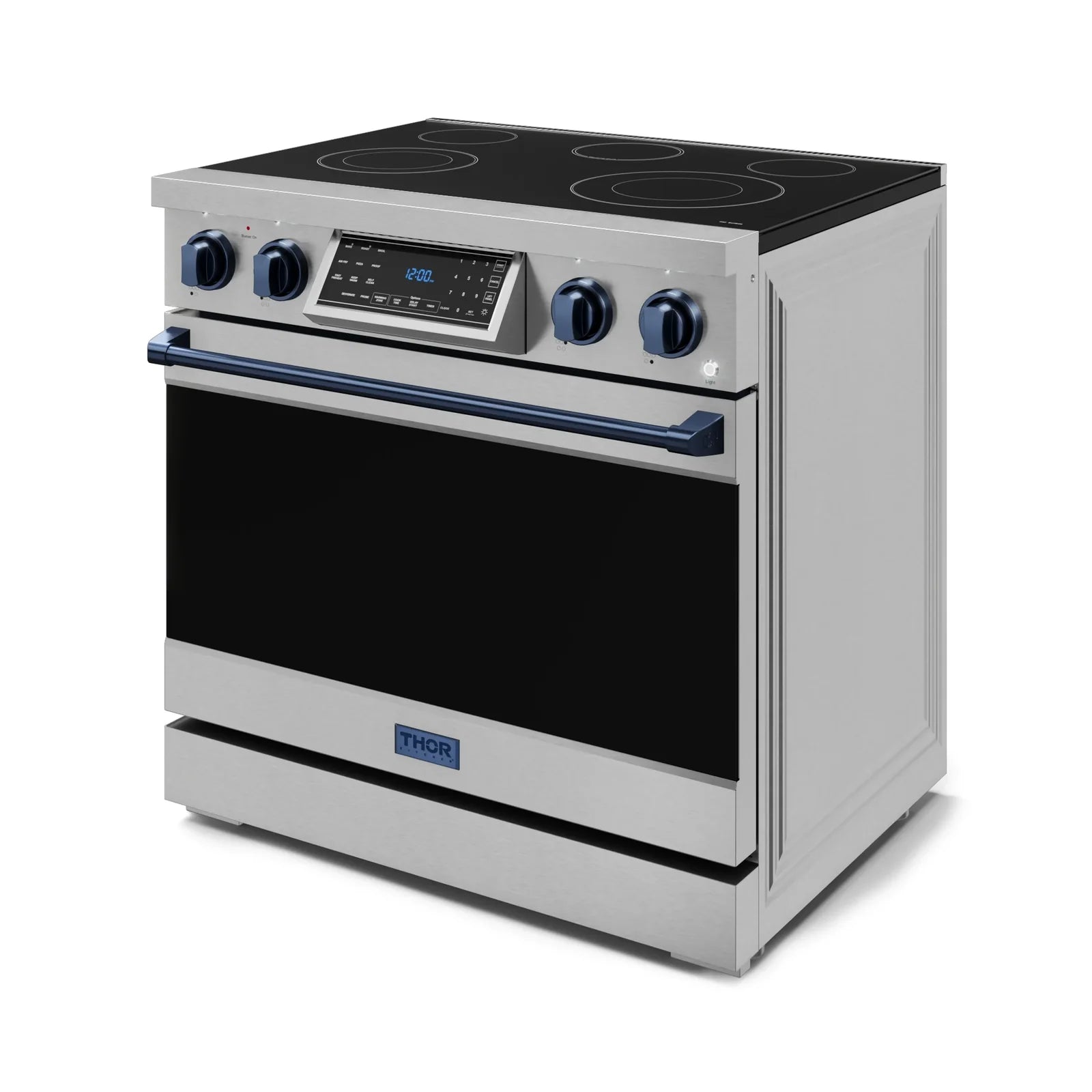Thor Kitchen Gordon Ramsay Series 36-Inch Professional Electric Range with Tilt Panel Touch Control in Stainless Steel with Navy Blue Trim RSE36-BLU