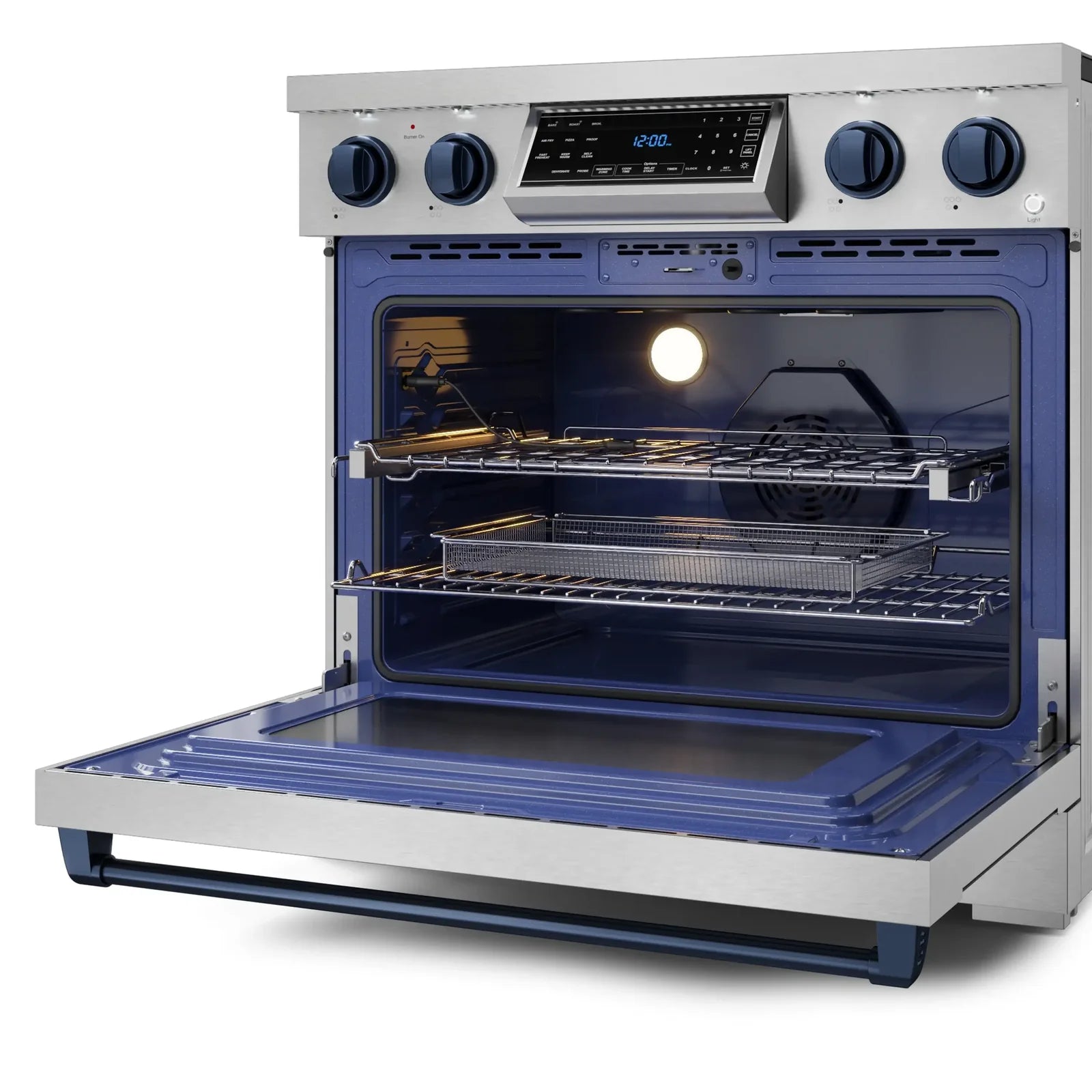 Thor Kitchen Gordon Ramsay Series 36-Inch Professional Electric Range with Tilt Panel Touch Control in Stainless Steel with Navy Blue Trim RSE36-BLU