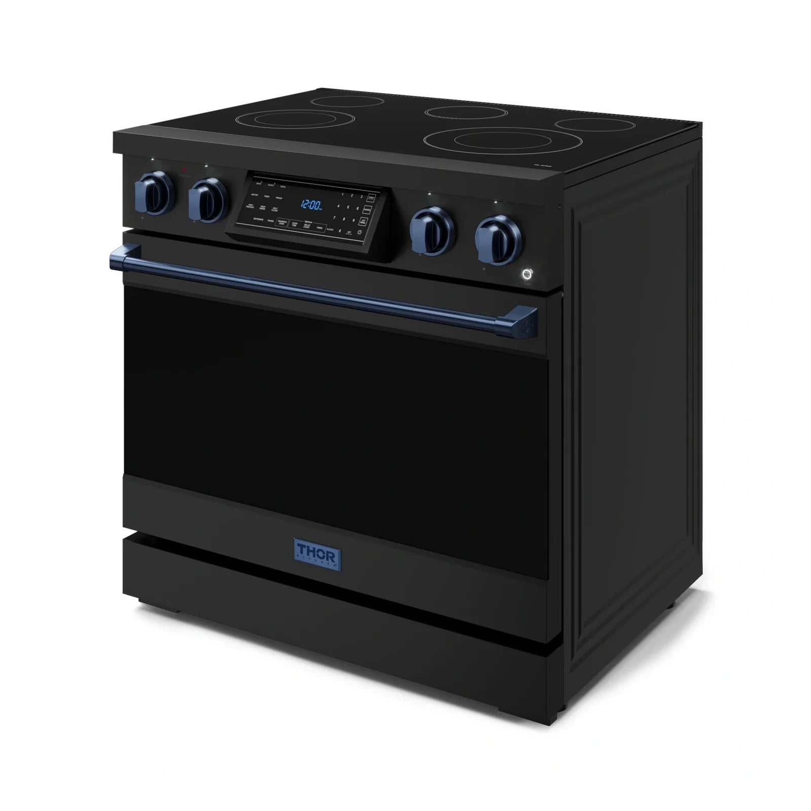 Thor Kitchen Gordon Ramsay Series 36-Inch Professional Electric Range with Tilt Panel Touch Control in Black with Navy Blue Trim RSE36B-BLU