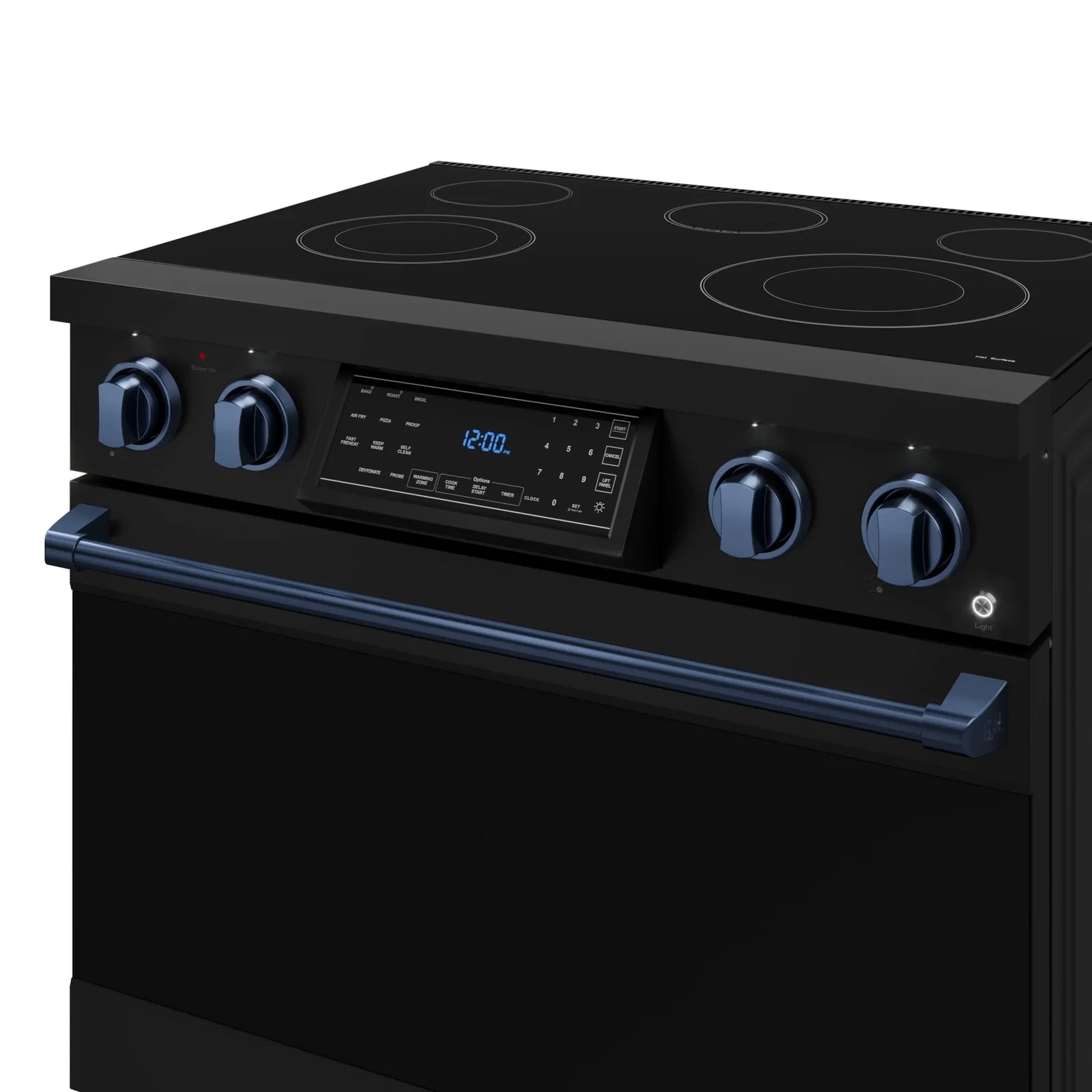 Thor Kitchen Gordon Ramsay Series 36-Inch Professional Electric Range with Tilt Panel Touch Control in Black with Navy Blue Trim RSE36B-BLU