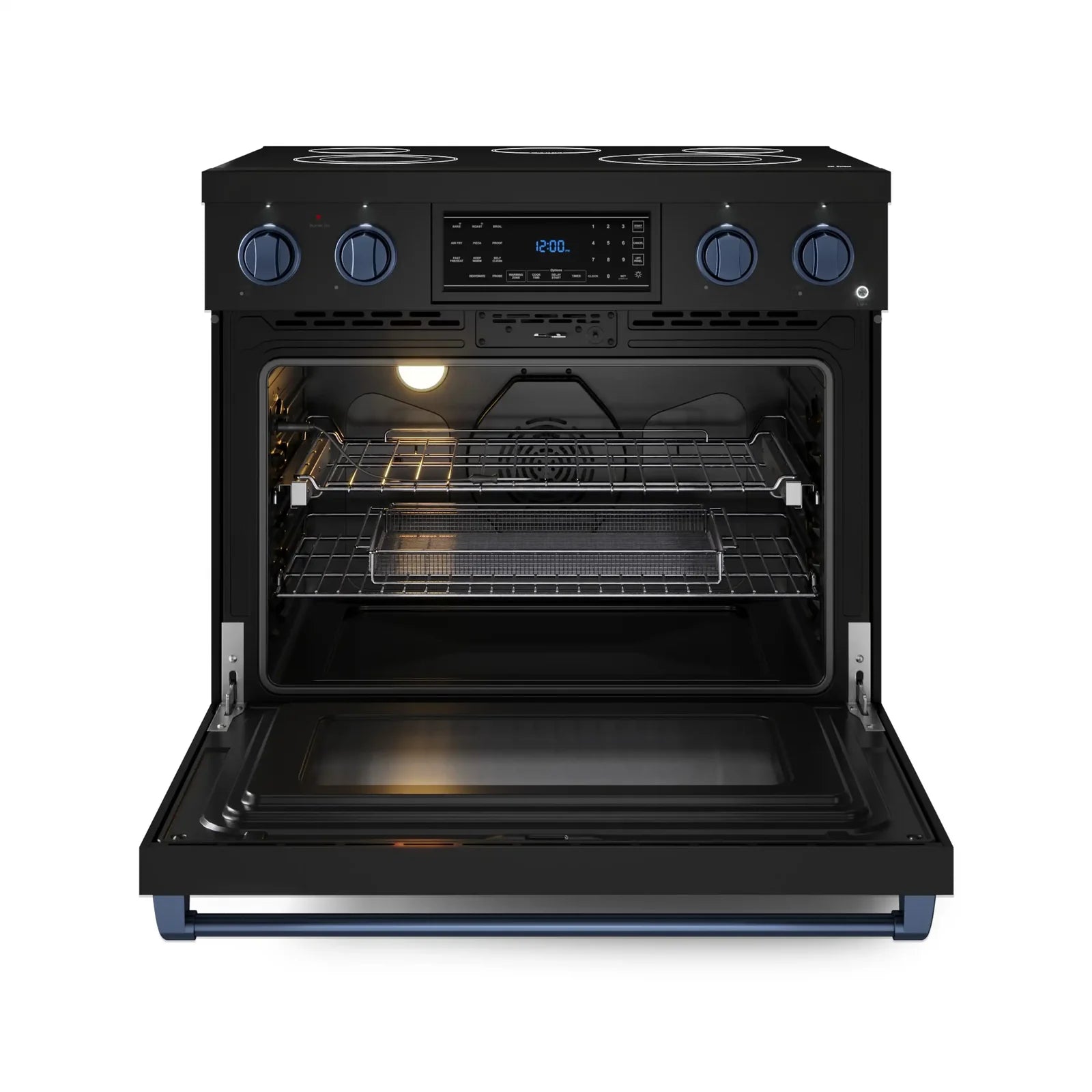 Thor Kitchen Gordon Ramsay Series 36-Inch Professional Electric Range with Tilt Panel Touch Control in Black with Navy Blue Trim RSE36B-BLU