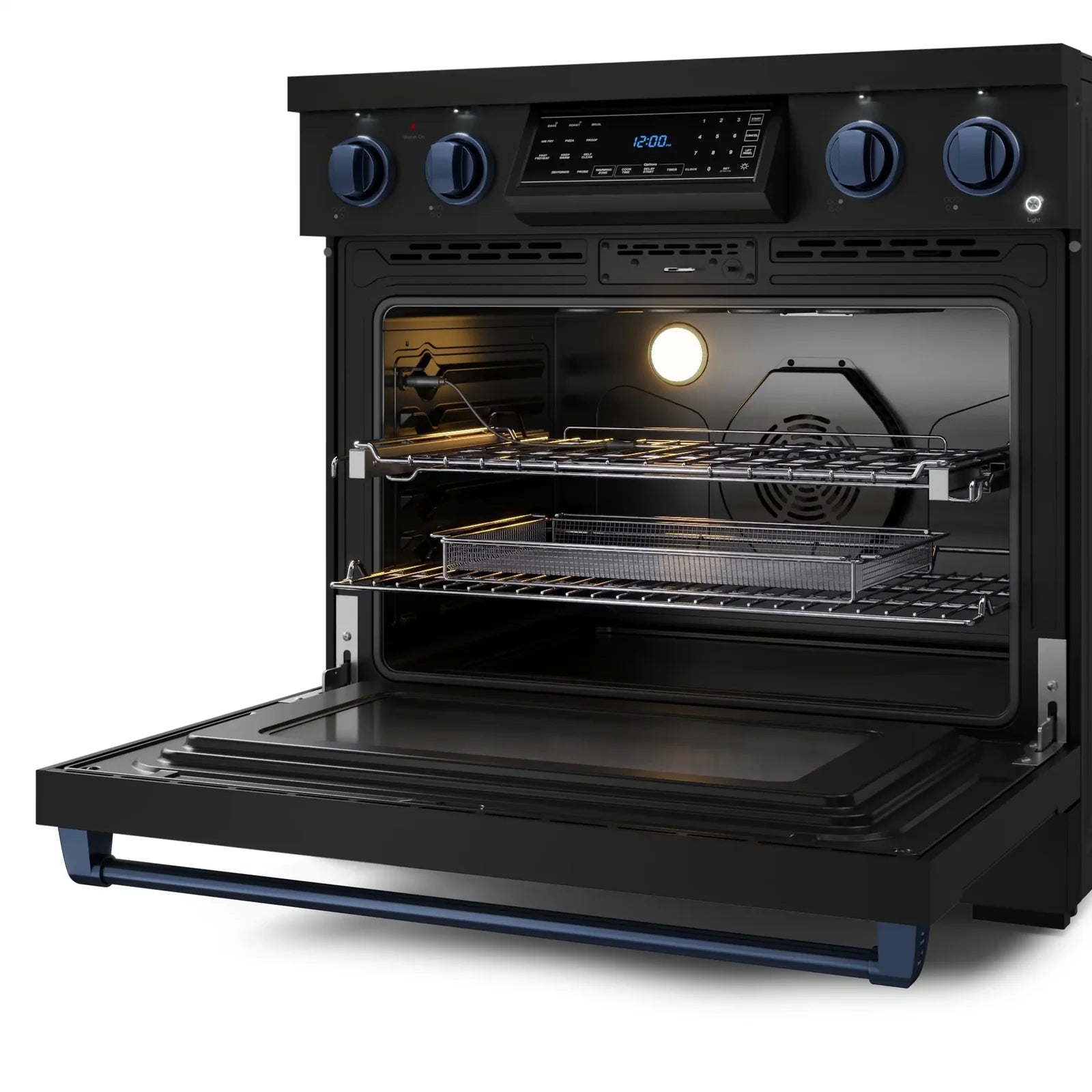 Thor Kitchen Gordon Ramsay Series 36-Inch Professional Electric Range with Tilt Panel Touch Control in Black with Navy Blue Trim RSE36B-BLU