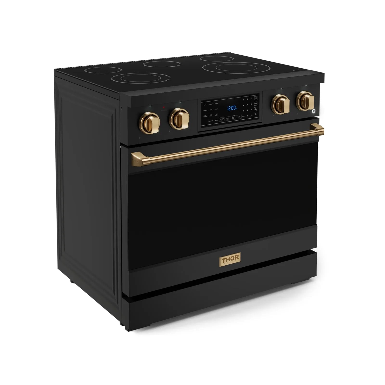 Thor Kitchen Gordon Ramsay Series 36-Inch Professional Electric Range with Tilt Panel Touch Control in Black with Bronze Trim RSE36B-BRZ