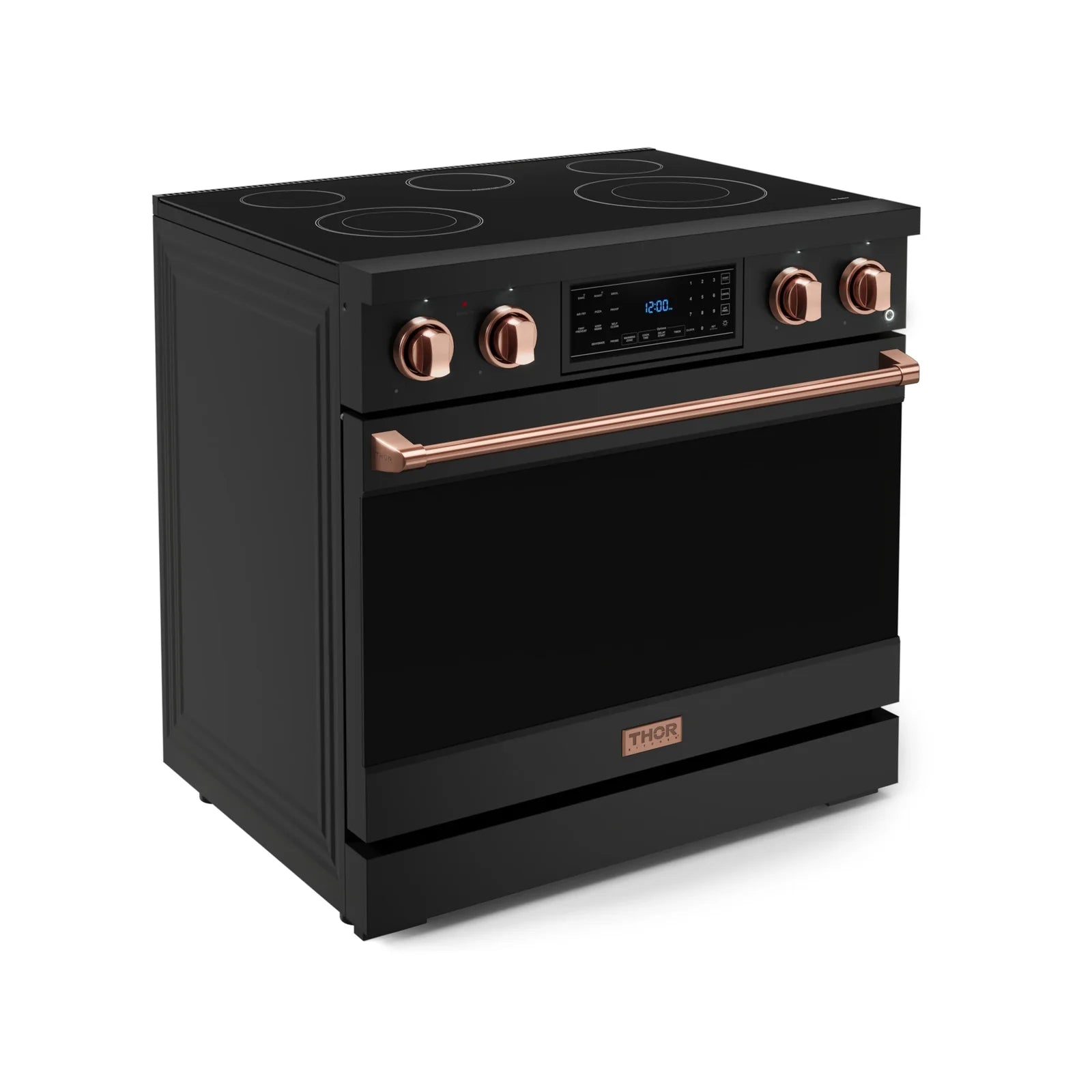 Thor Kitchen Gordon Ramsay Series 36-Inch Professional Electric Range with Tilt Panel Touch Control in Black with Rose Gold Trim RSE36B-RSG