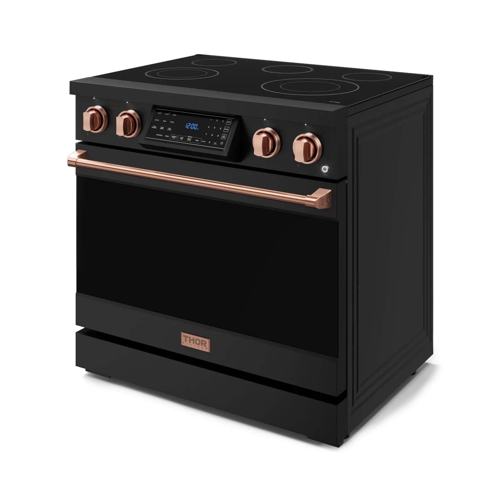 Thor Kitchen Gordon Ramsay Series 36-Inch Professional Electric Range with Tilt Panel Touch Control in Black with Rose Gold Trim RSE36B-RSG