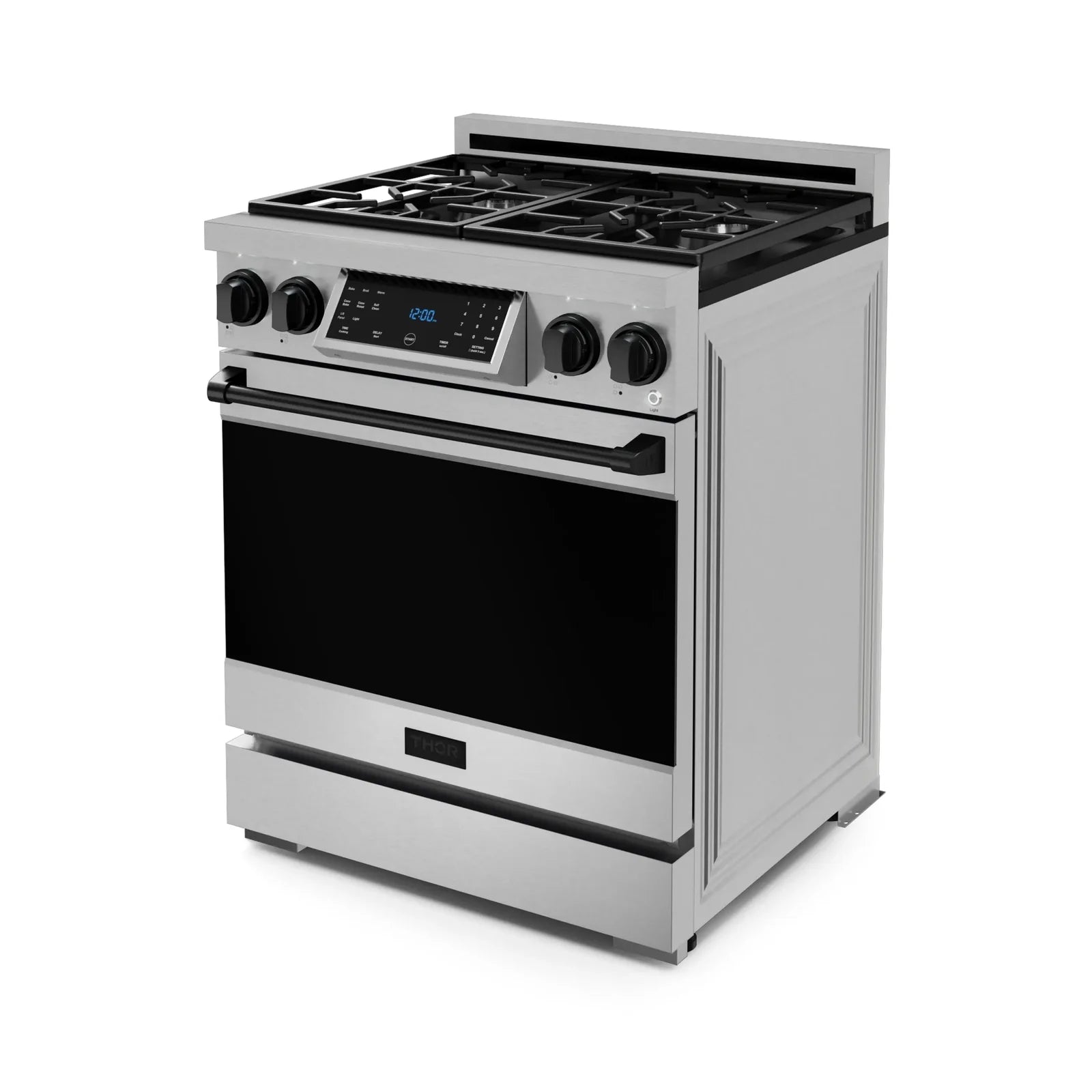 Thor Kitchen Gordon Ramsay Series 30-Inch Professional Liquid Propane/Gas Range with Tilt Panel Touch Control in Stainless Steel with Black Trim RSG30-BLK/RSG30LP-BLK
