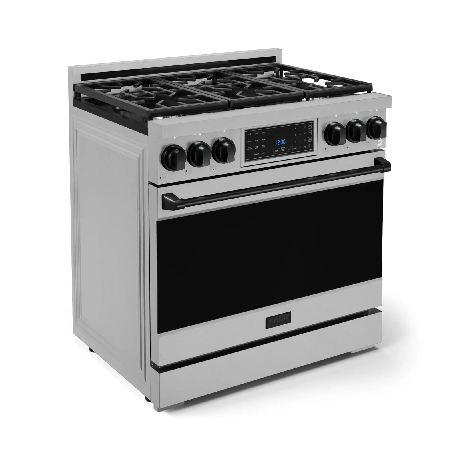 Thor Kitchen Gordon Ramsay Series 36-Inch Professional Liquid Propane/Gas Range with Tilt Panel Touch Control in Stainless Steel with Black Trim RSG36-BLK/RSG36LP-BLK