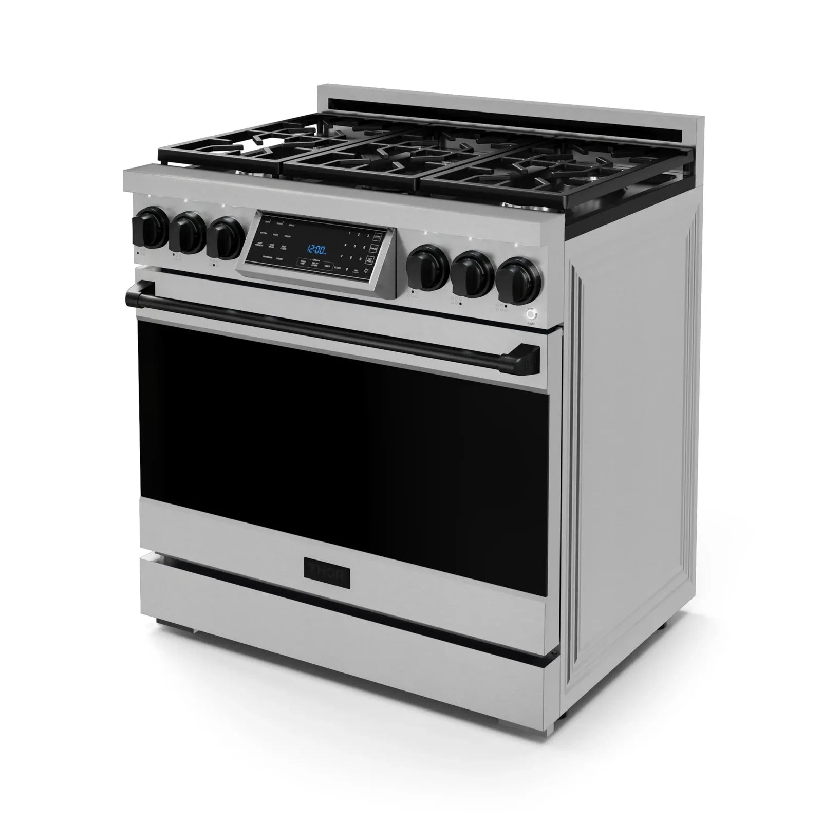 Thor Kitchen Gordon Ramsay Series 36-Inch Professional Liquid Propane/Gas Range with Tilt Panel Touch Control in Stainless Steel with Black Trim RSG36-BLK/RSG36LP-BLK
