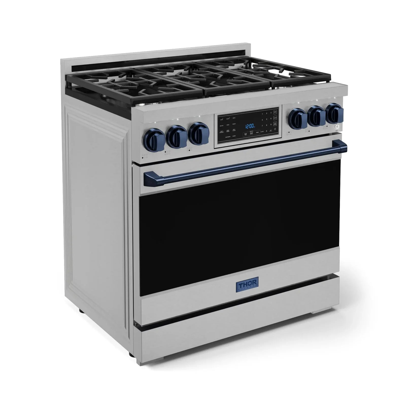 Thor Kitchen Gordon Ramsay Series 36-Inch Professional Liquid Propane/Gas Range with Tilt Panel Touch Control in Stainless Steel with Navy Blue Trim RSG36-BLU/RSG36LP-BLU