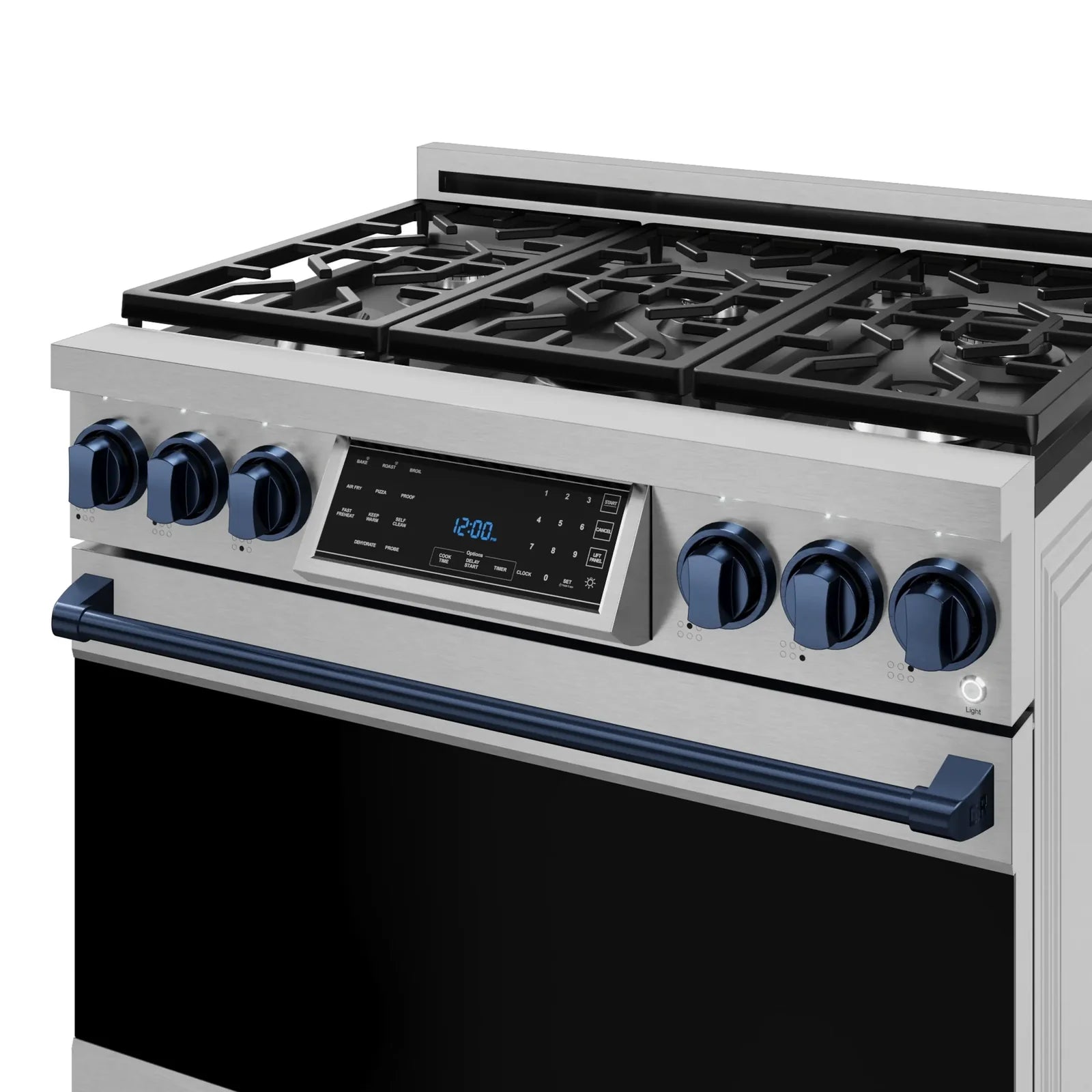 Thor Kitchen Gordon Ramsay Series 36-Inch Professional Liquid Propane/Gas Range with Tilt Panel Touch Control in Stainless Steel with Navy Blue Trim RSG36-BLU/RSG36LP-BLU