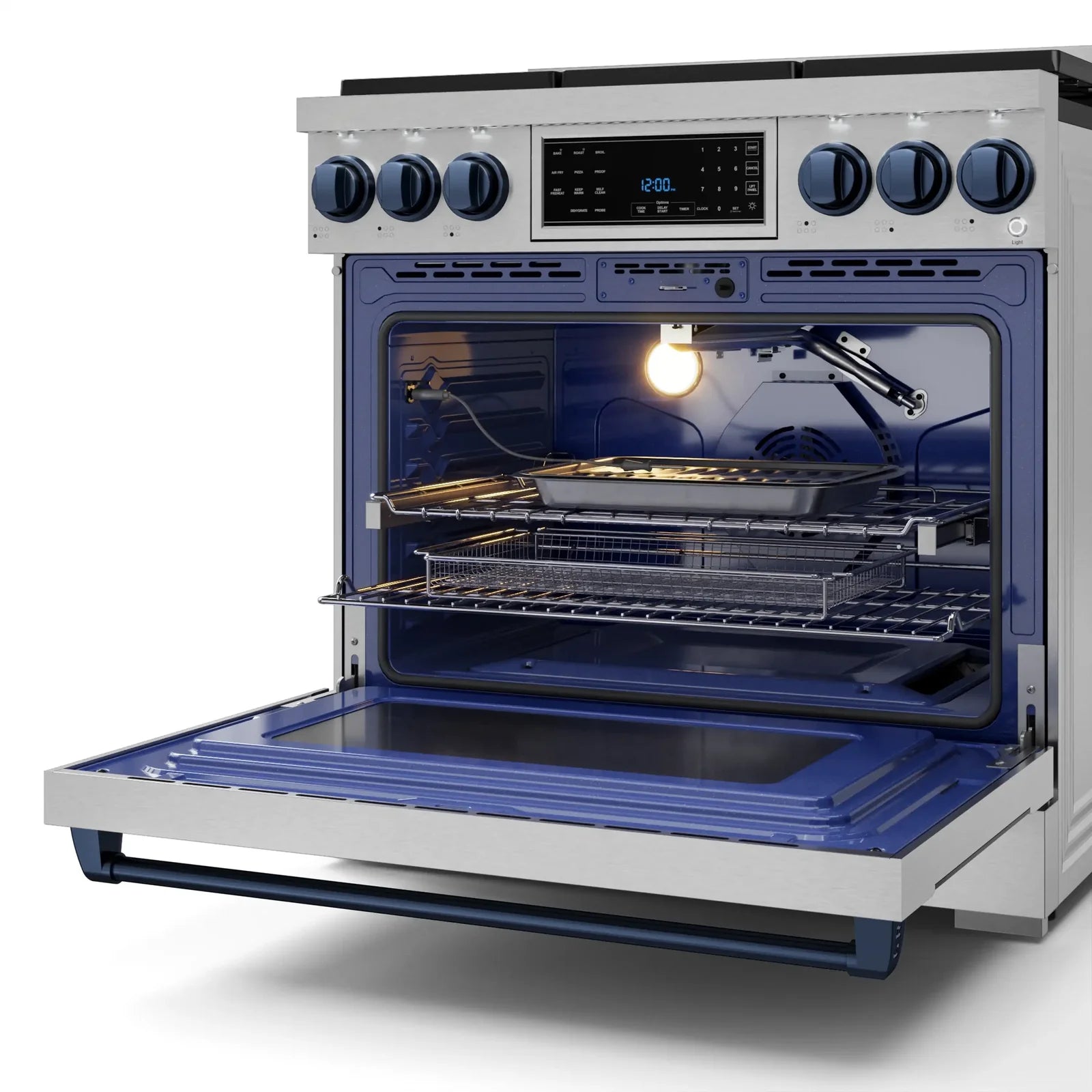 Thor Kitchen Gordon Ramsay Series 36-Inch Professional Liquid Propane/Gas Range with Tilt Panel Touch Control in Stainless Steel with Navy Blue Trim RSG36-BLU/RSG36LP-BLU