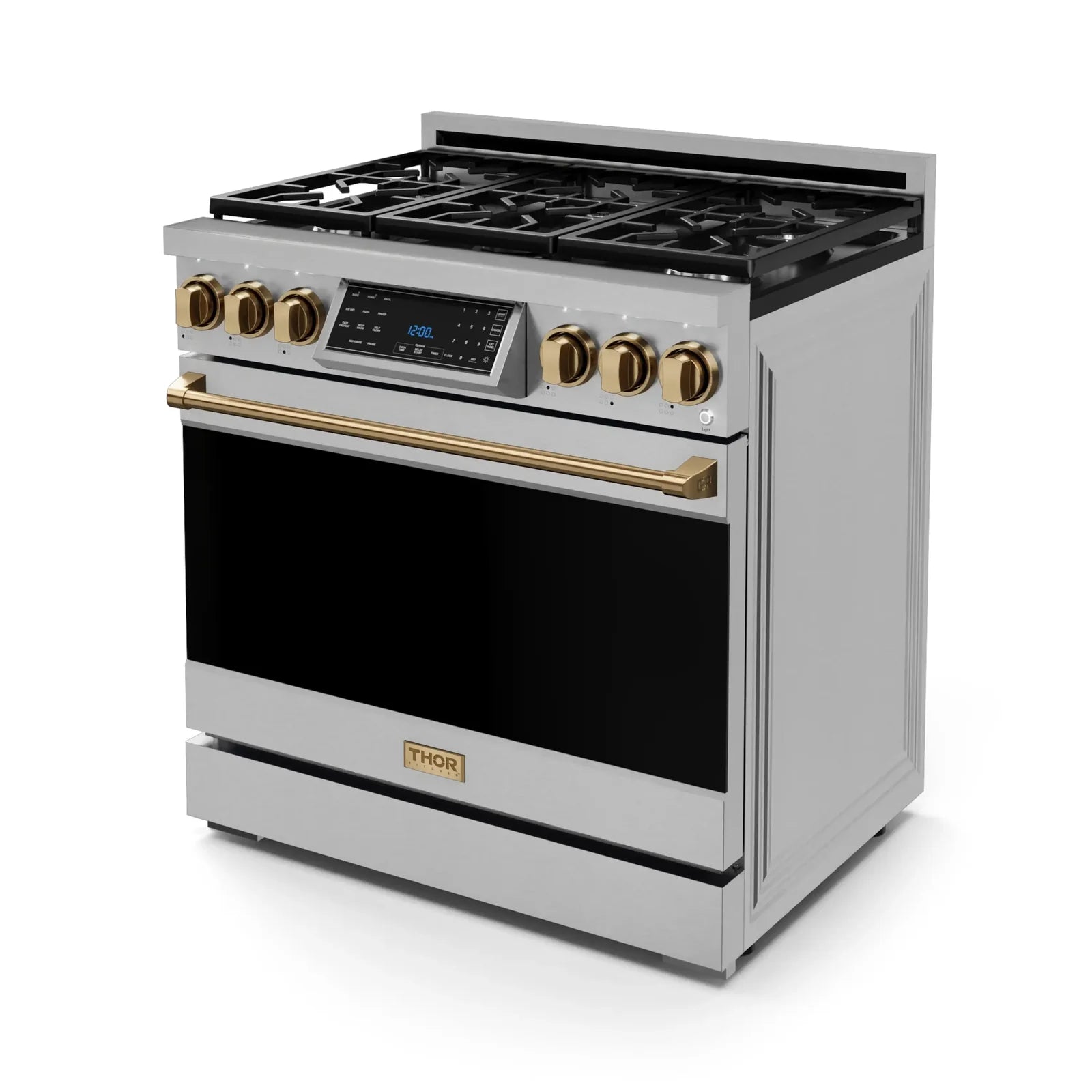Thor Kitchen Gordon Ramsay Series 36-Inch Professional Liquid Propane/Gas Range with Tilt Panel Touch Control in Stainless Steel with Bronze Trim RSG36-BRZ/RSG36LP-BRZ