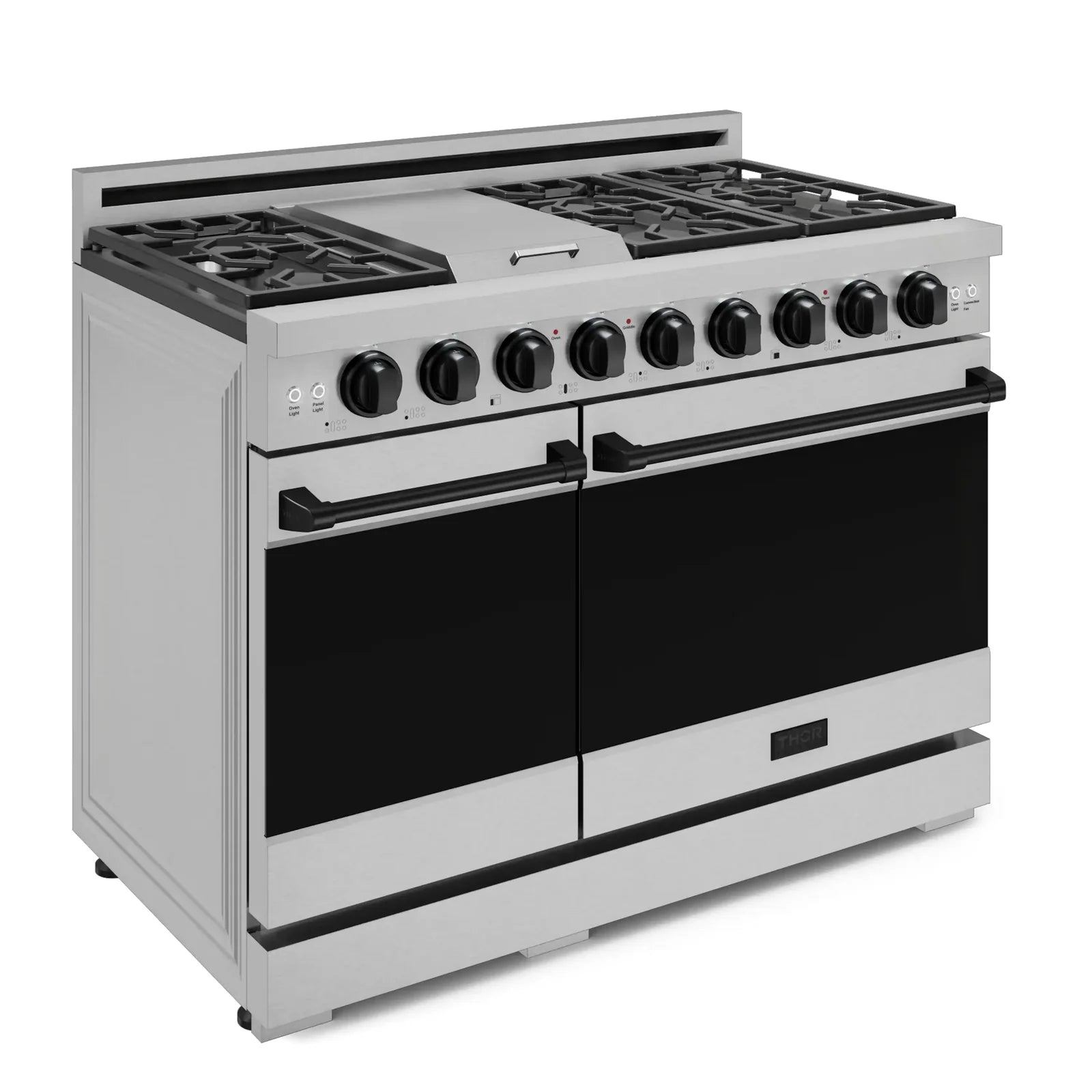 Thor Kitchen Gordon Ramsay Series 48-Inch Professional Liquid Propane/Gas Range with Double Oven in Stainless Steel with Black Trim RSG48E-BLK/RSG48ELP-BLK