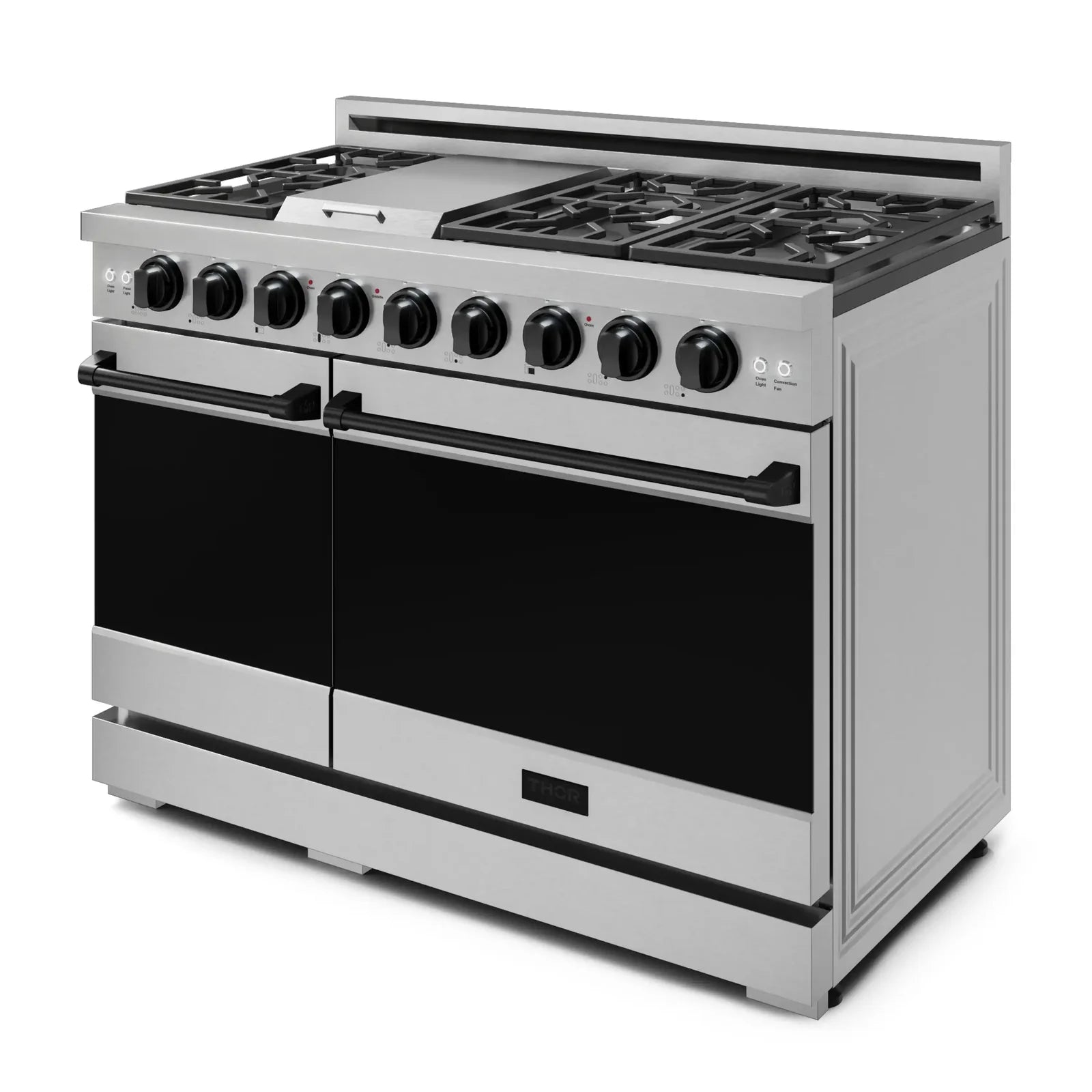Thor Kitchen Gordon Ramsay Series 48-Inch Professional Liquid Propane/Gas Range with Double Oven in Stainless Steel with Black Trim RSG48E-BLK/RSG48ELP-BLK
