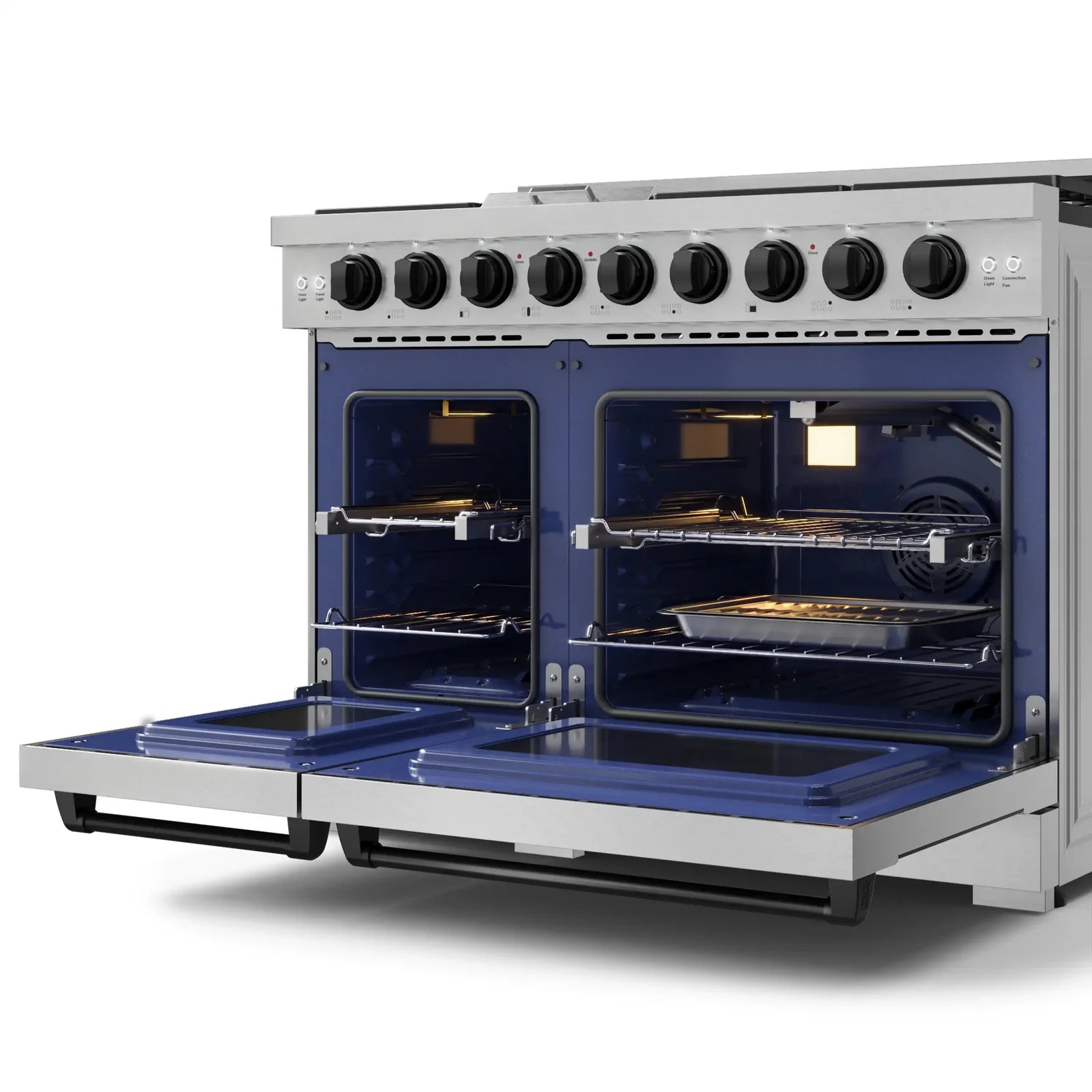 Thor Kitchen Gordon Ramsay Series 48-Inch Professional Liquid Propane/Gas Range with Double Oven in Stainless Steel with Black Trim RSG48E-BLK/RSG48ELP-BLK