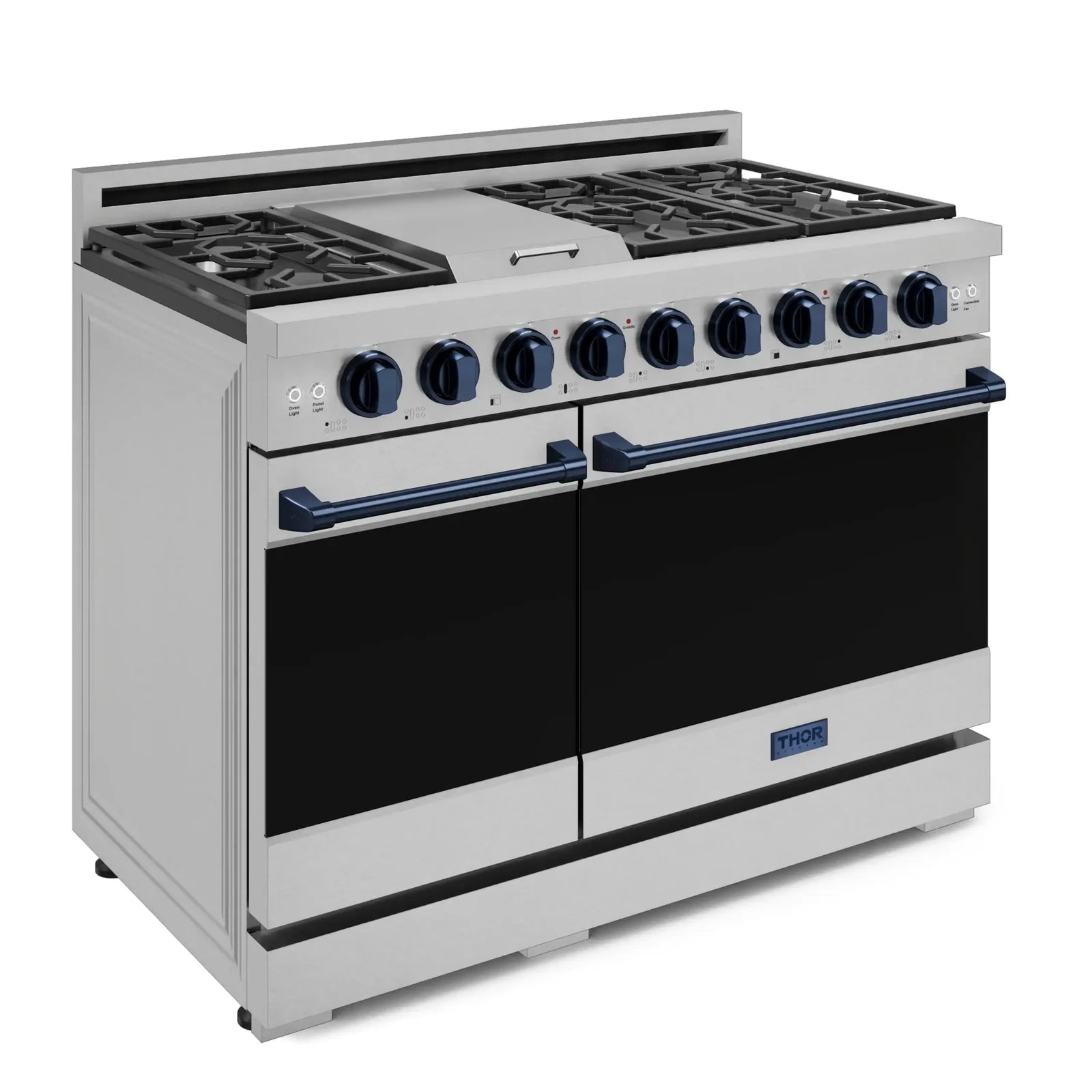 Thor Kitchen Gordon Ramsay Series 48-Inch Professional Liquid Propane/Gas Range with Double Oven in Stainless Steel with Blue Trim RSG48E-BLU/RSG48ELP-BLU