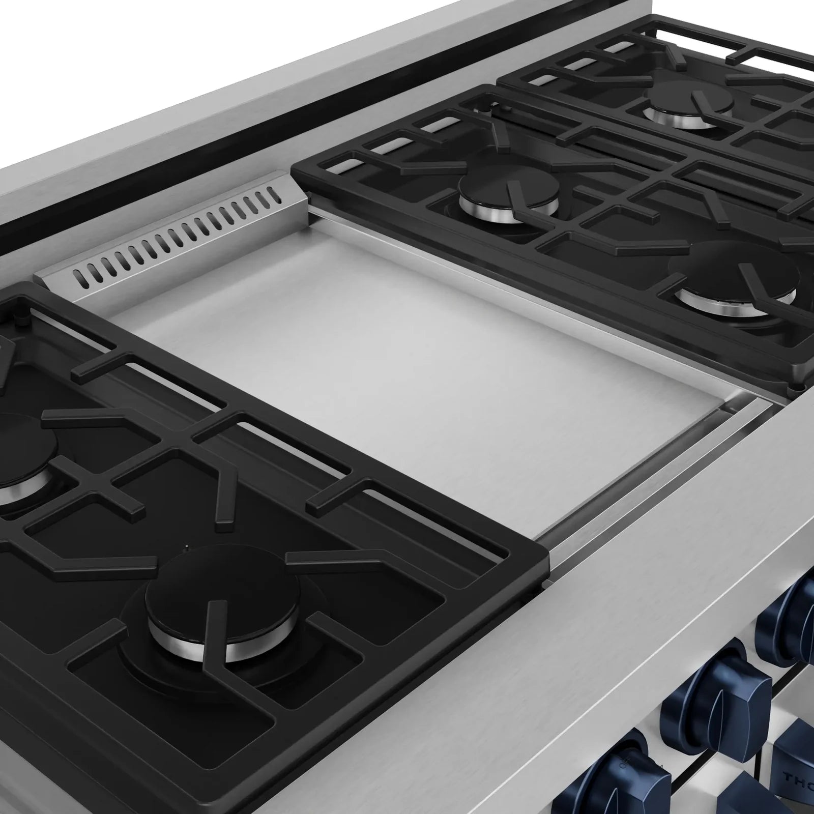 Thor Kitchen Gordon Ramsay Series 48-Inch Professional Liquid Propane/Gas Range with Double Oven in Stainless Steel with Blue Trim RSG48E-BLU/RSG48ELP-BLU