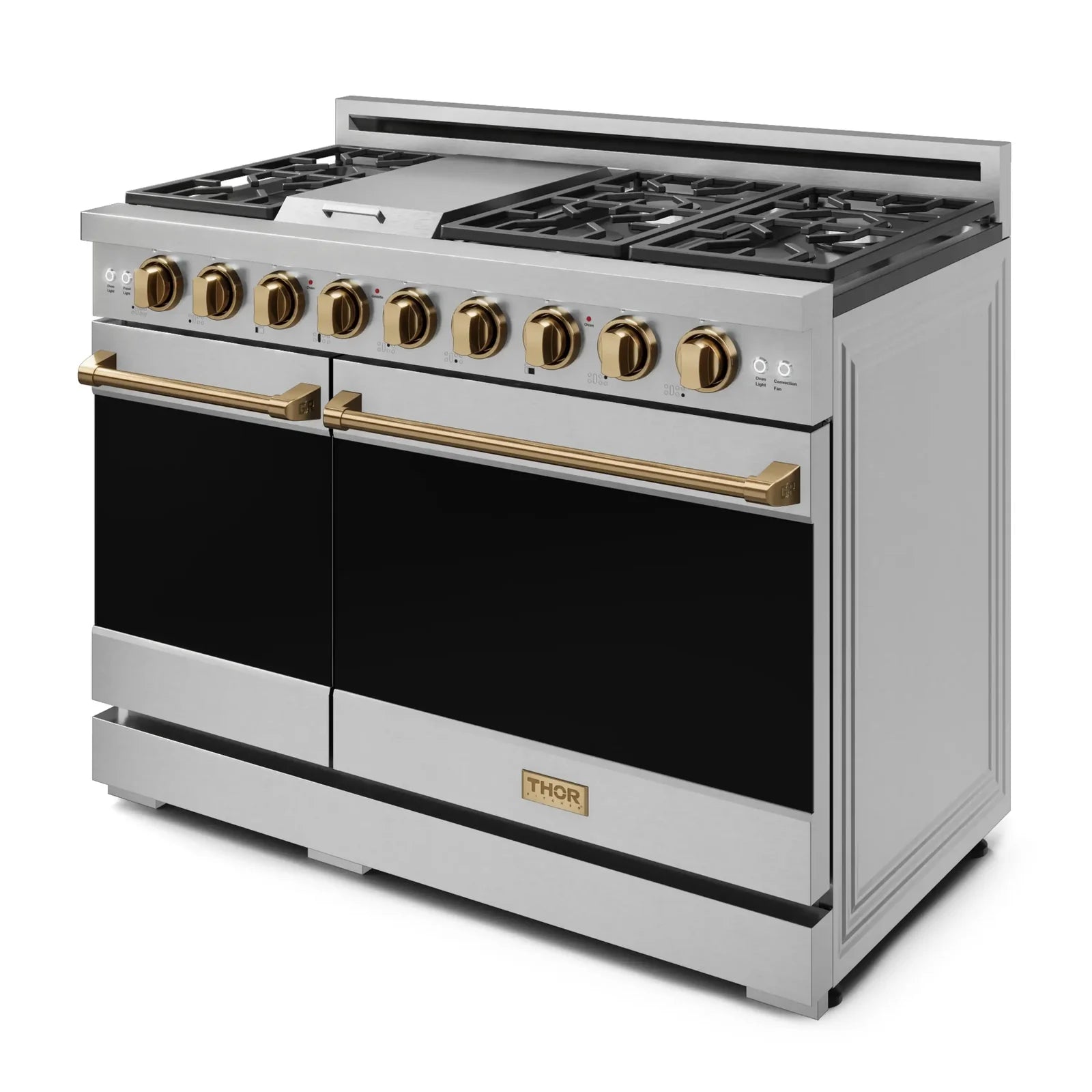 Thor Kitchen Gordon Ramsay Series 48-Inch Professional Liquid Propane/Gas Range with Double Oven in Stainless Steel with Bronze Trim RSG48E-BRZ/RSG48ELP-BRZ